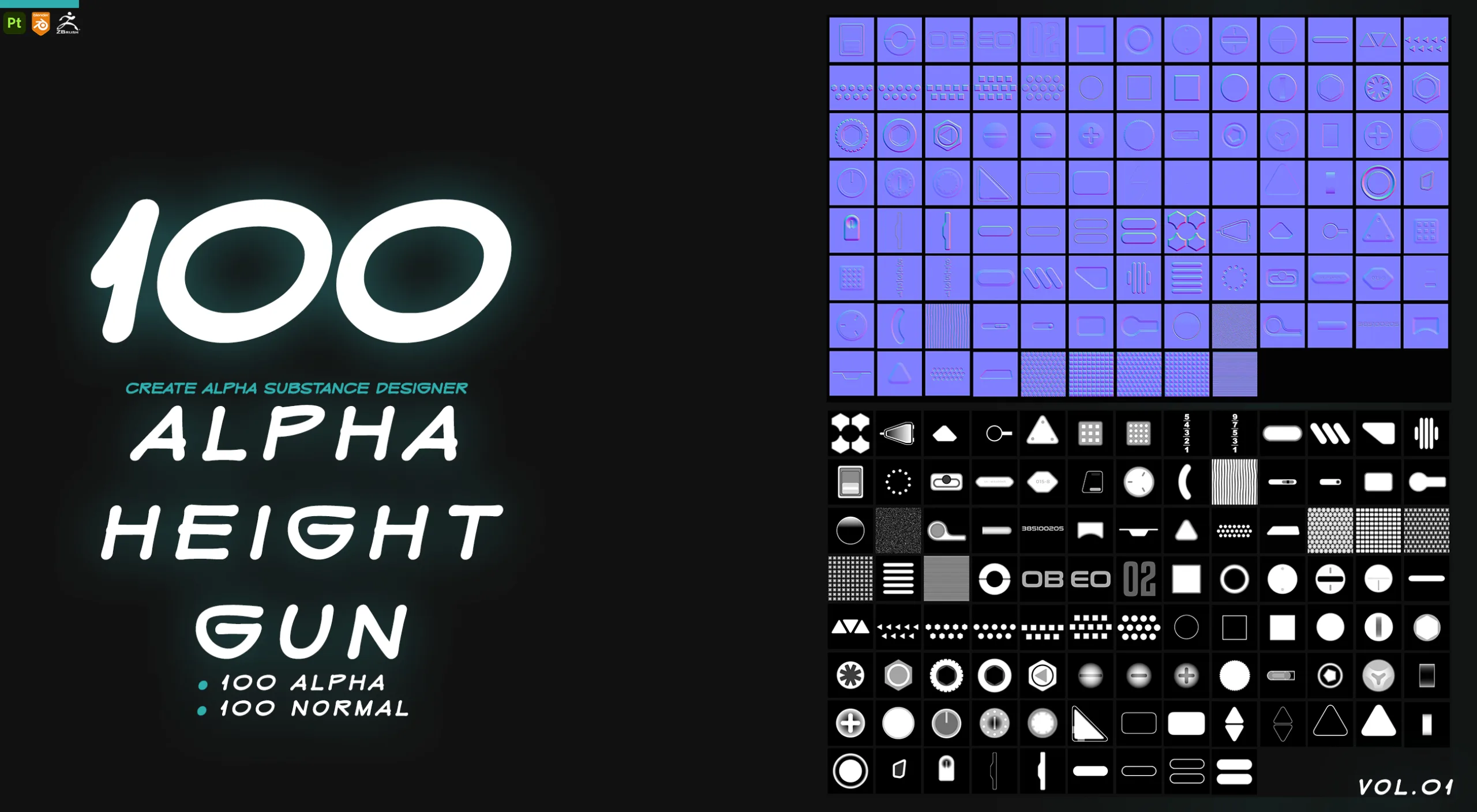 100 Alpha Height And Normal For Gun -hardsurface- vol.01