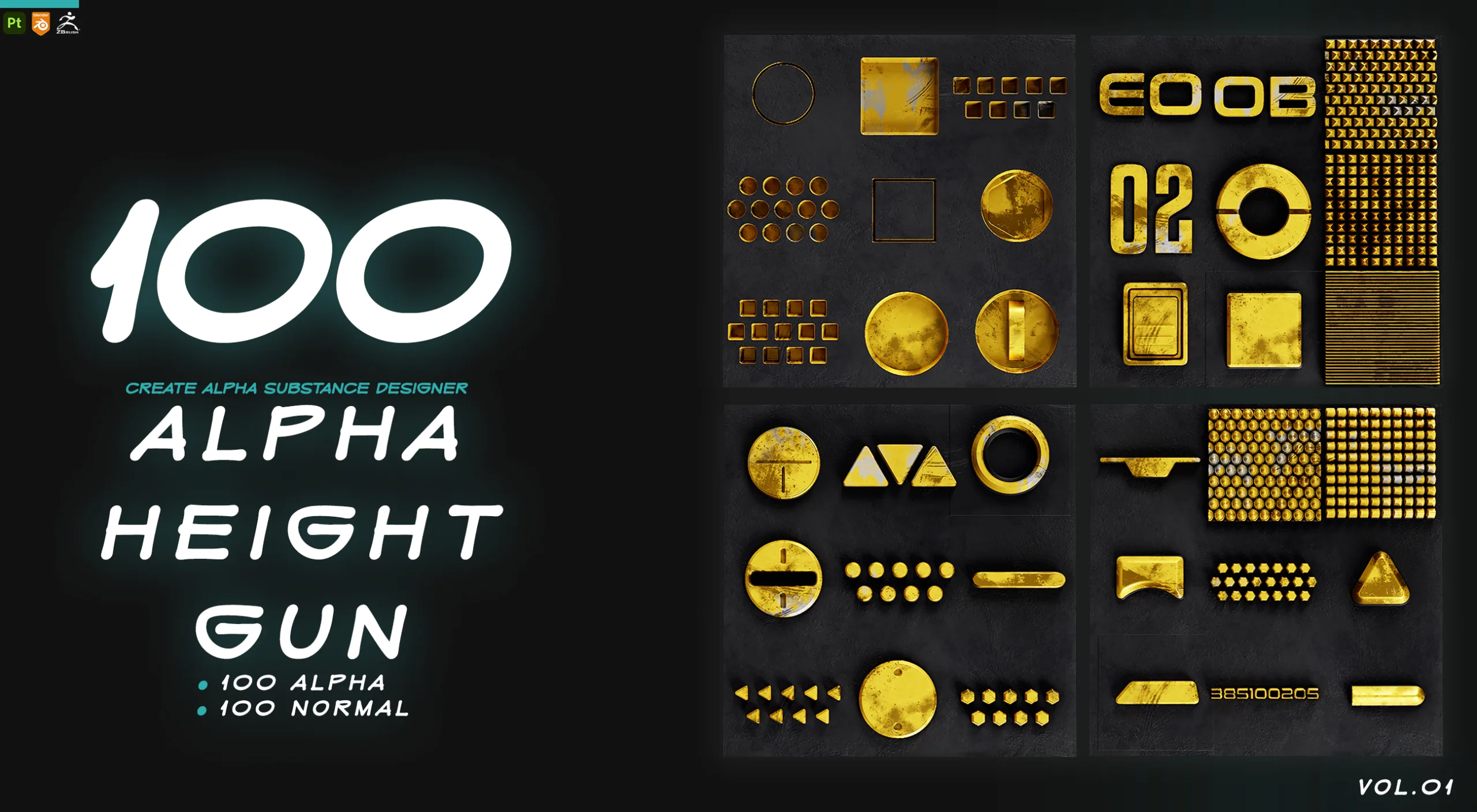 100 Alpha Height And Normal For Gun -hardsurface- vol.01