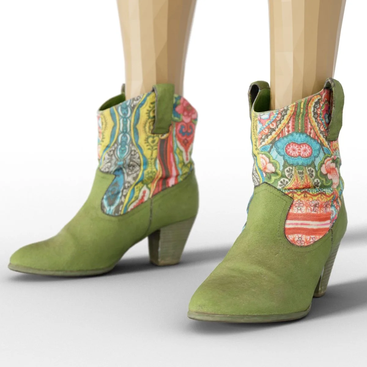 Boot Green Flowers Decorated Women Footwear