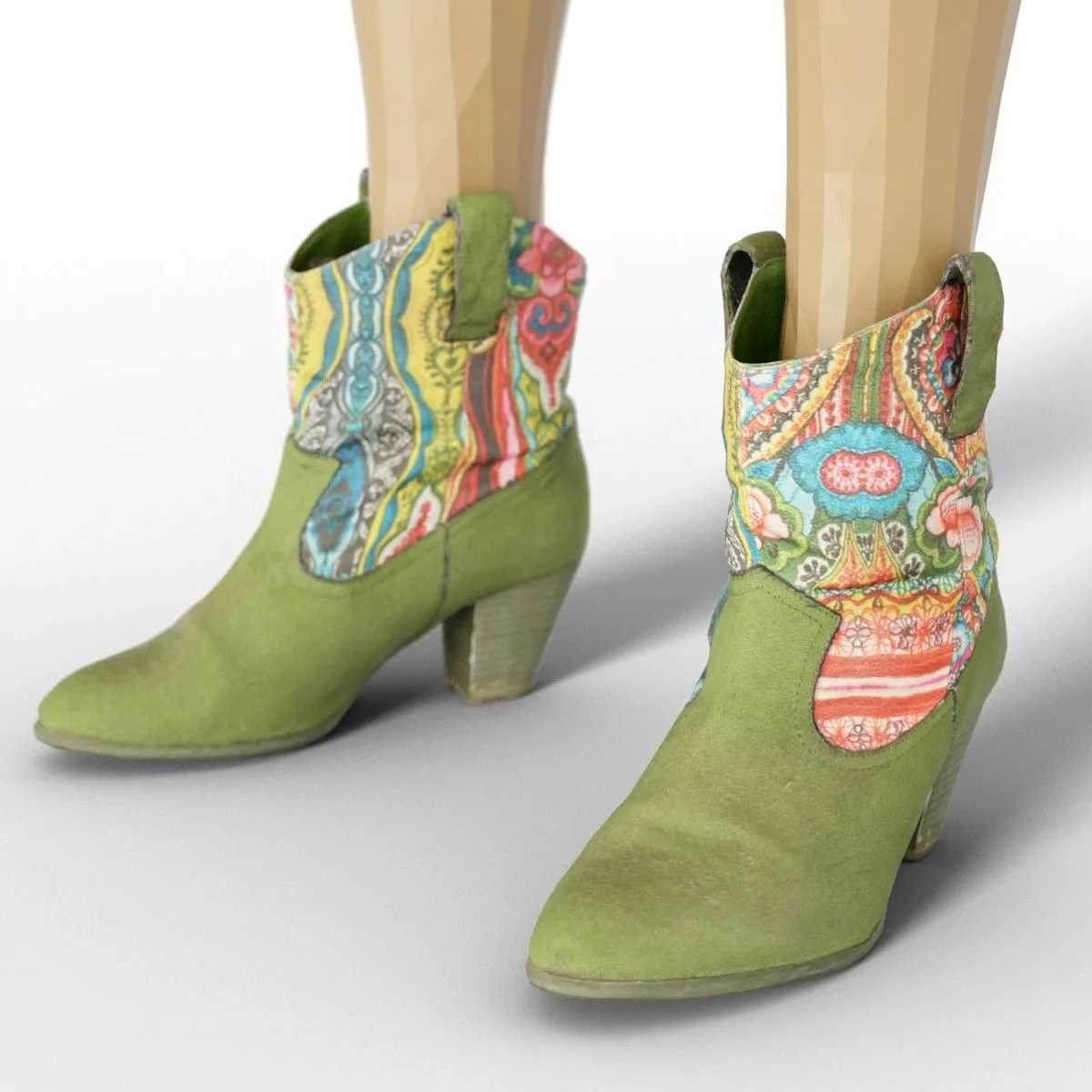 Boot Green Flowers Decorated Women Footwear