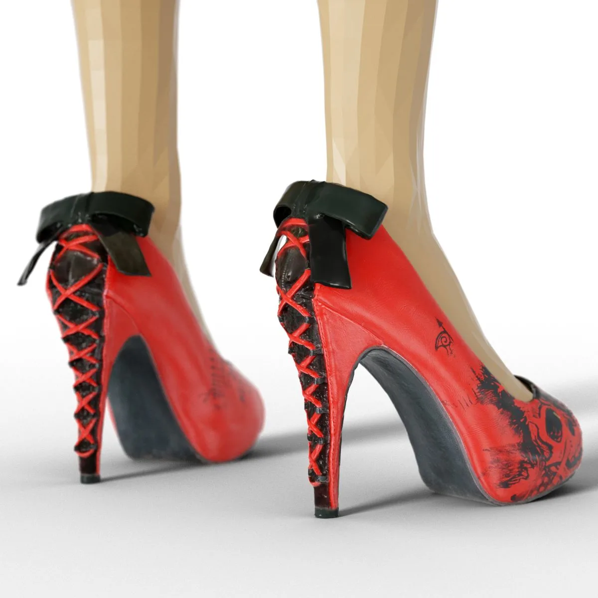 Heels Black Red Leather  Laced Decoration Footwear Women