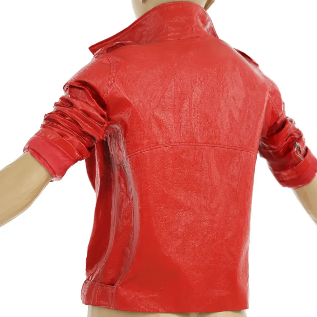 Jacket Bright Red Leather Open Women Fashion