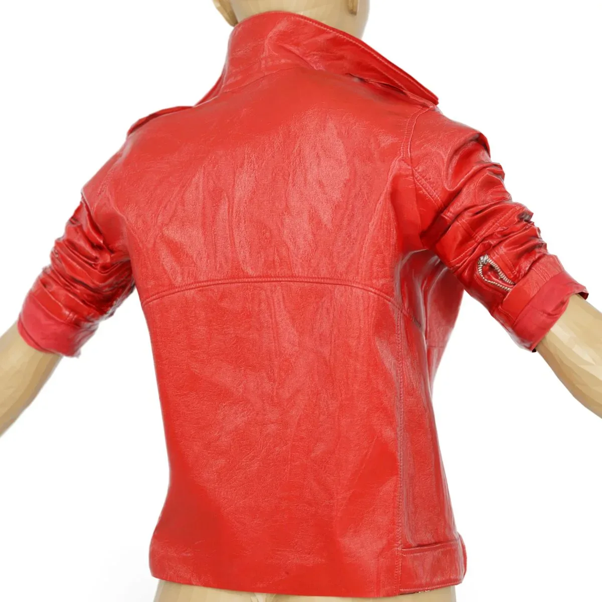 Jacket Bright Red Leather Open Women Fashion
