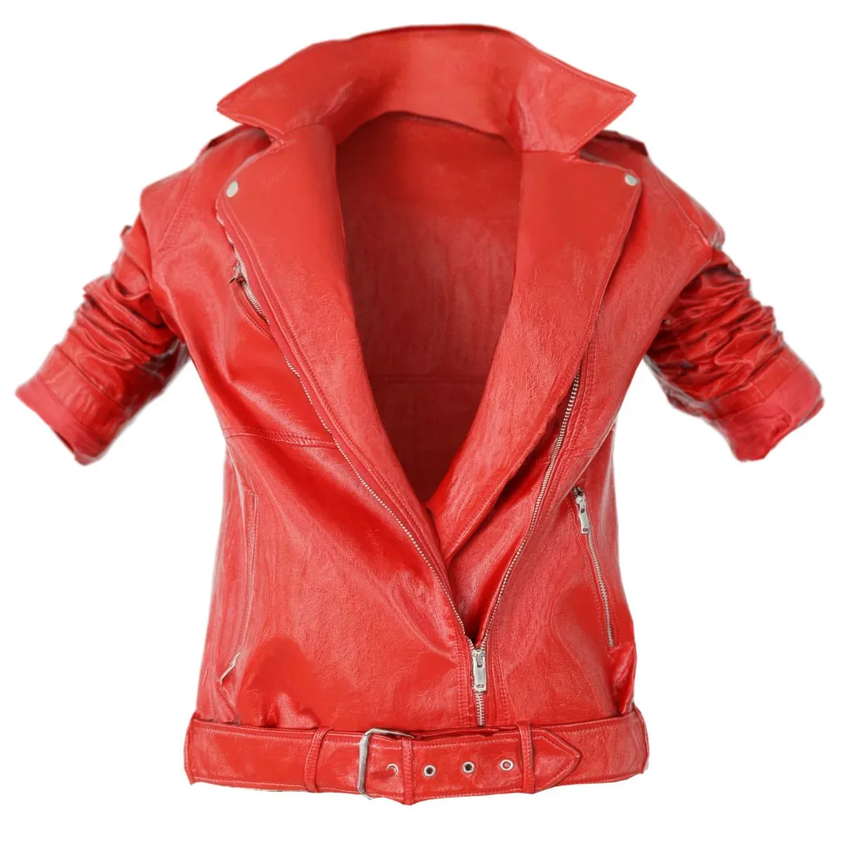 Jacket Bright Red Leather Open Women Fashion