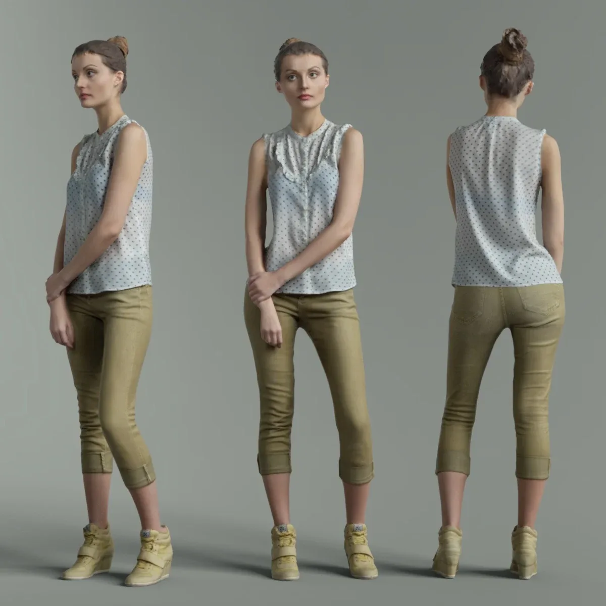 Girl in White Top and Green Pants