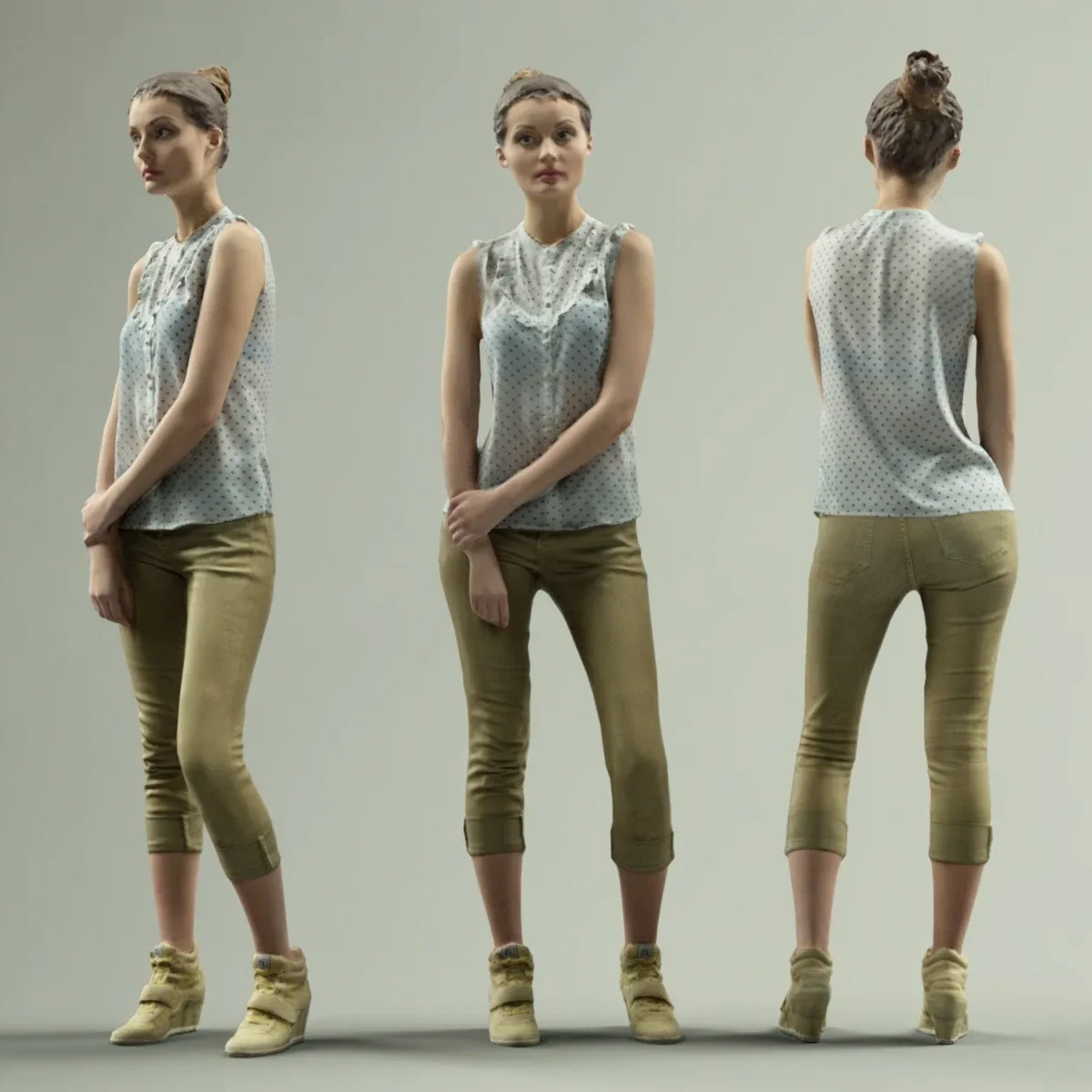 Girl in White Top and Green Pants