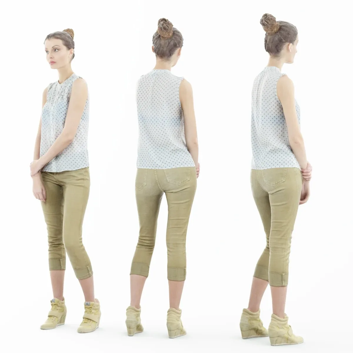 Girl in White Top and Green Pants