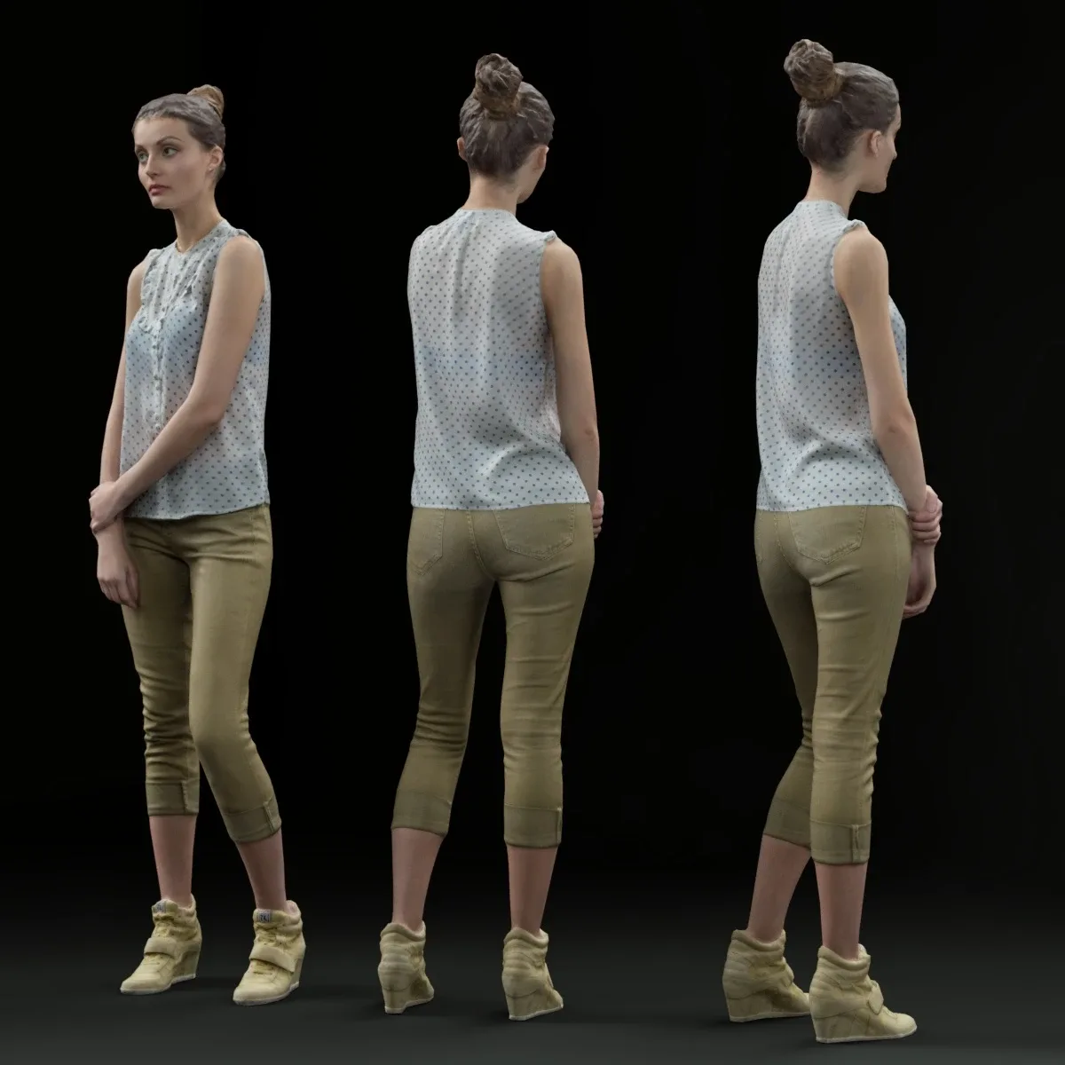 Girl in White Top and Green Pants
