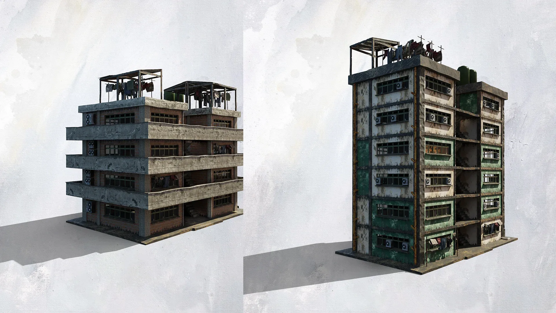 Favela Inspired Old Post Apocalyptic 3d Buildings Assets