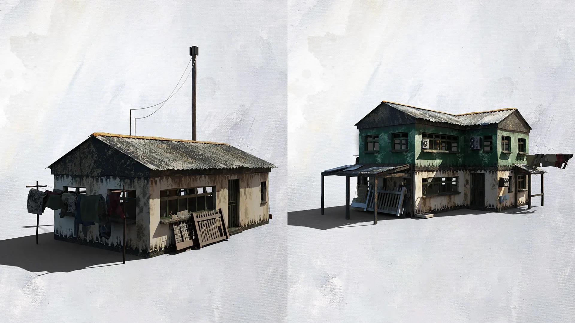 Favela Inspired Old Post Apocalyptic 3d Buildings Assets