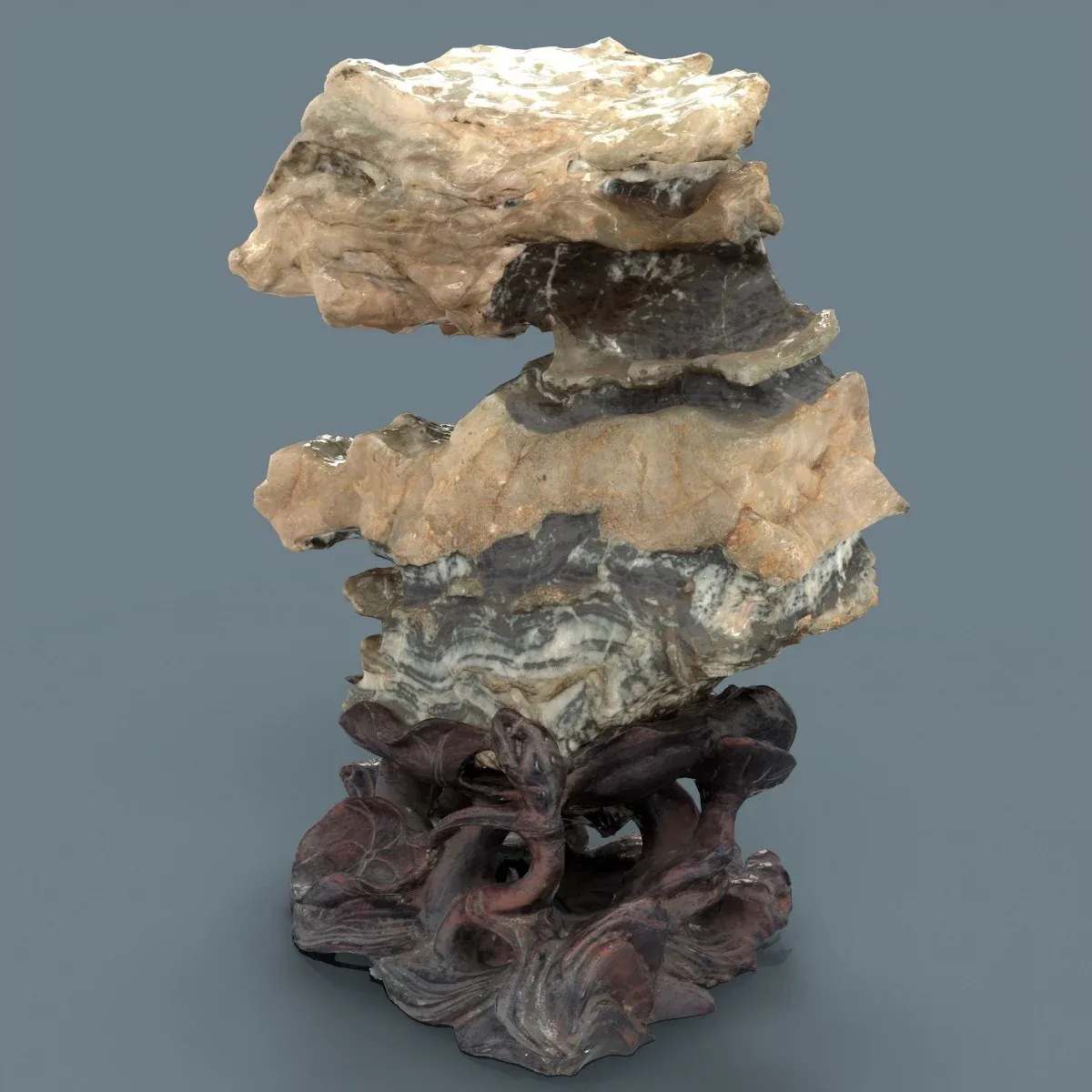 Suiseki Stone 9 from Japan - High-Quality 3D Model with Metallic-Roughness PBR Textures for Games, VR, and Art Projects