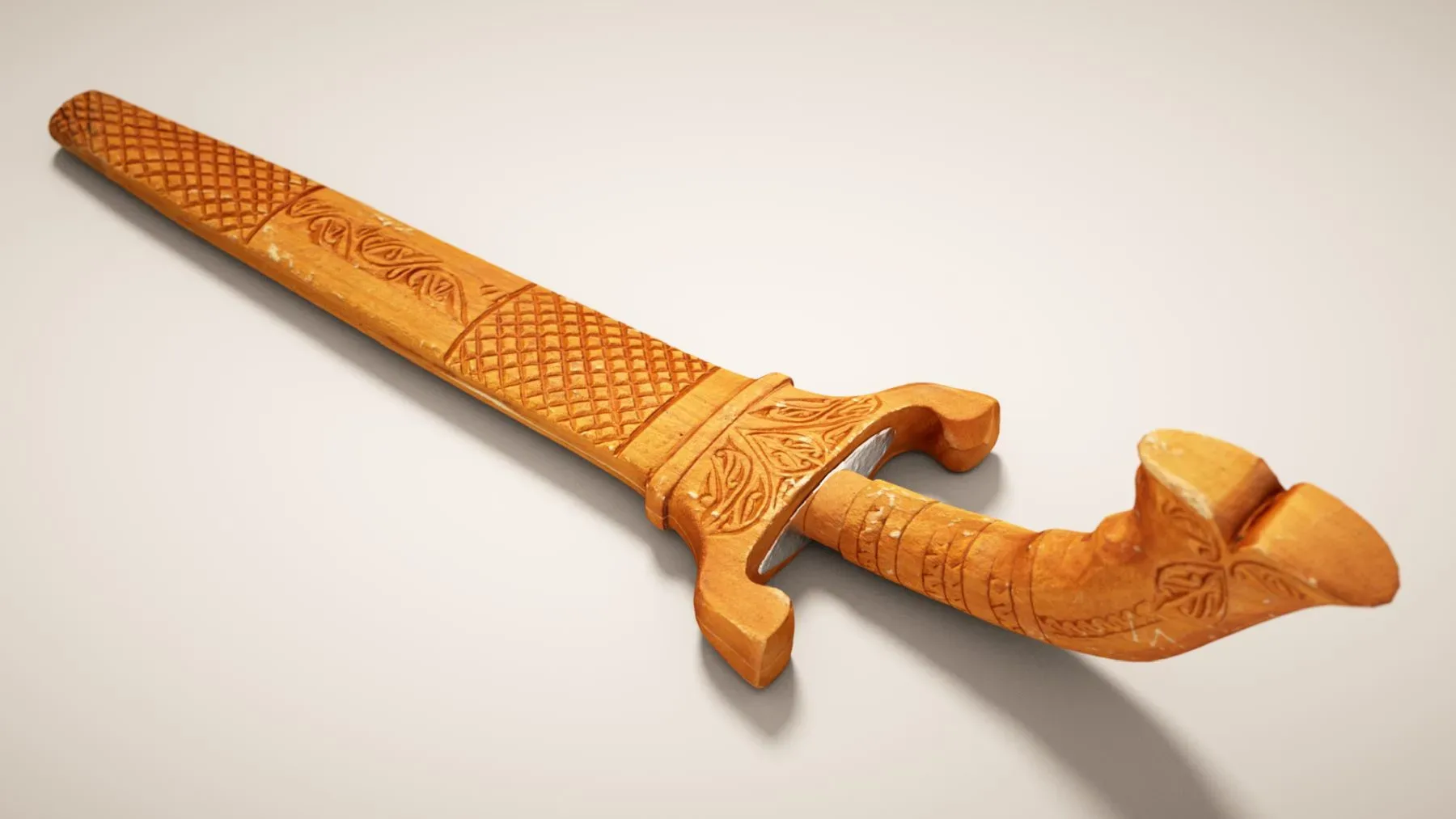 High-Quality 3D Scanned Light Wood Knife - OBJ Format with 2K Textures for Games, 3D Printing, Arch Viz, and Virtual Reality