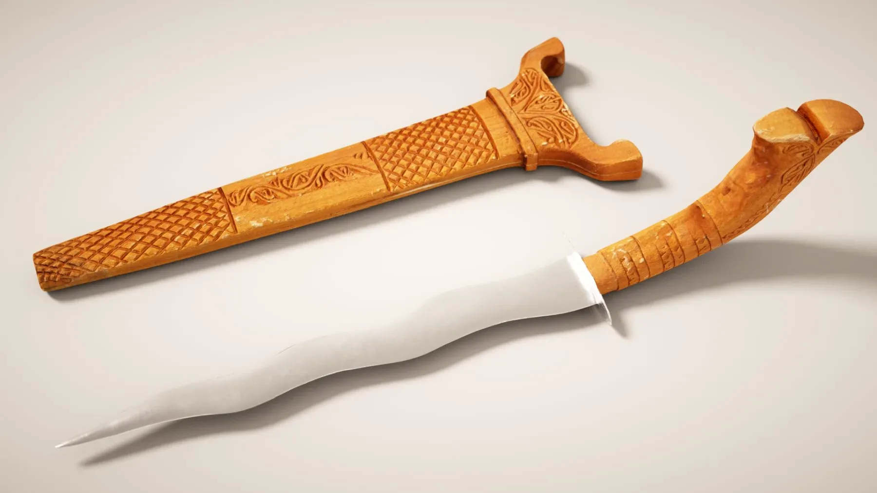 High-Quality 3D Scanned Light Wood Knife - OBJ Format with 2K Textures for Games, 3D Printing, Arch Viz, and Virtual Reality