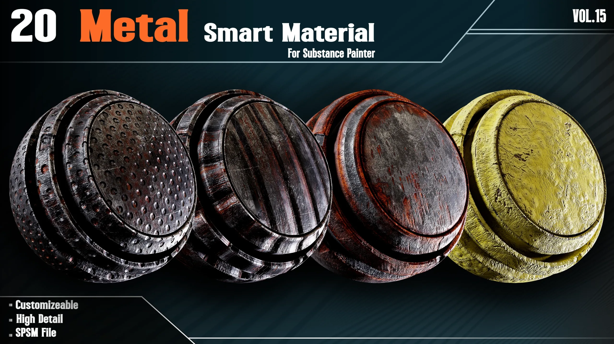 20 Metal Smart Materials - VOL.15 (spsm file+1 Free Sample)