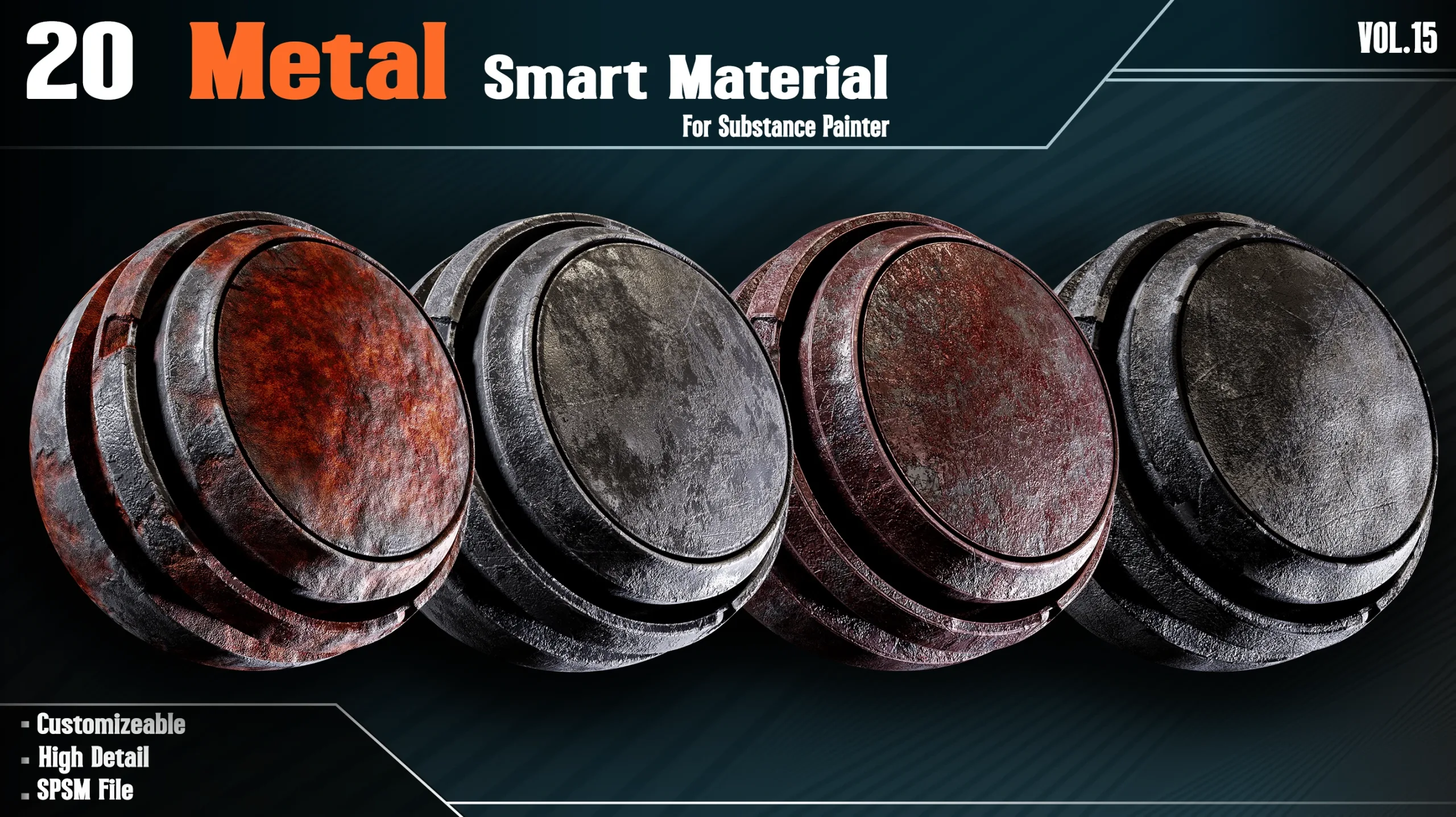 20 Metal Smart Materials - VOL.15 (spsm file+1 Free Sample)