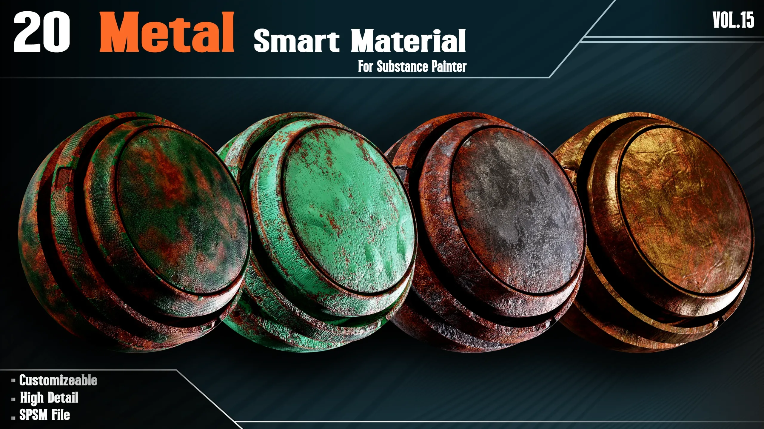 20 Metal Smart Materials - VOL.15 (spsm file+1 Free Sample)