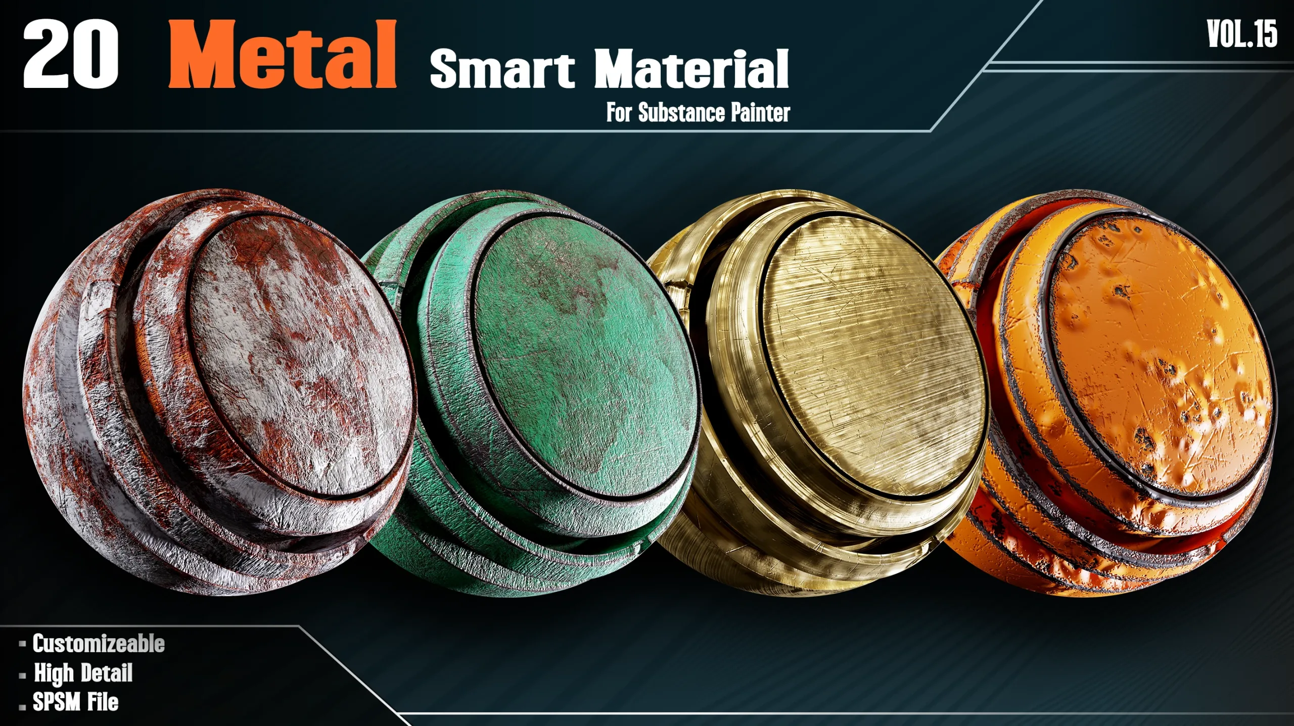 20 Metal Smart Materials - VOL.15 (spsm file+1 Free Sample)