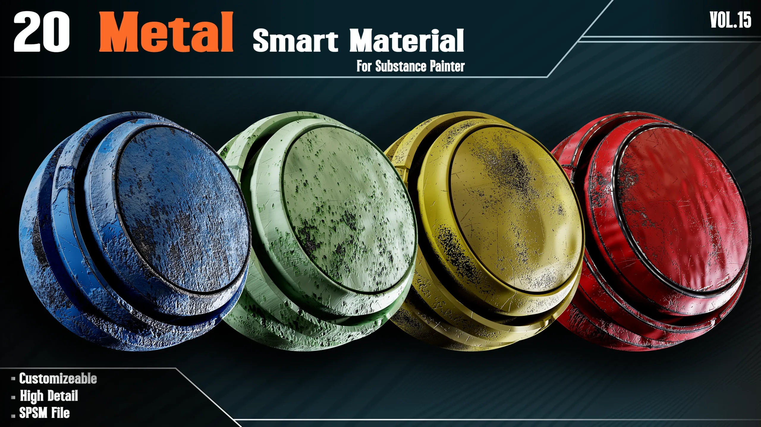 20 Metal Smart Materials - VOL.15 (spsm file+1 Free Sample)