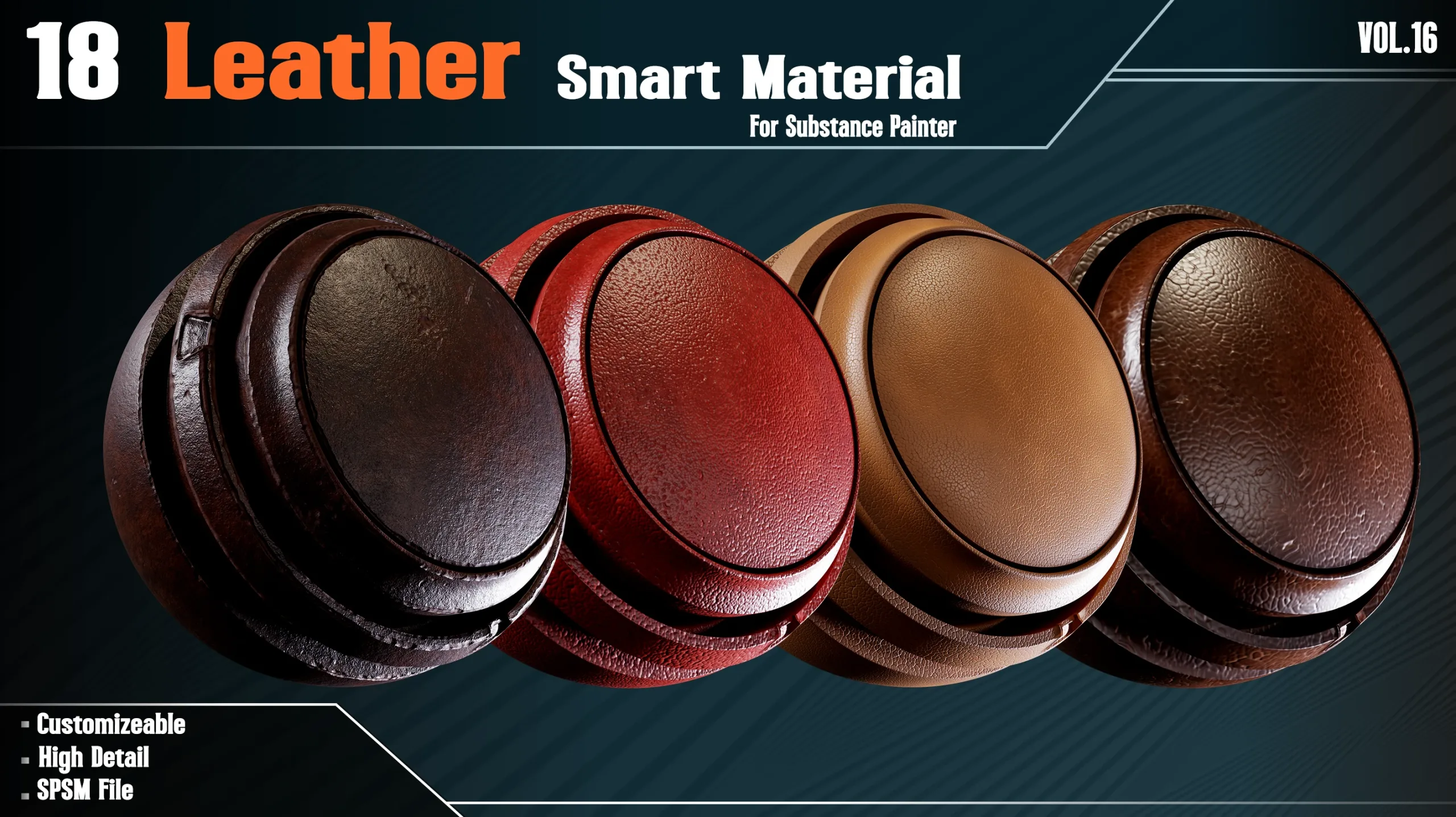 18 Leather Smart Materials - VOL 16 (spsm file) + Free Sample