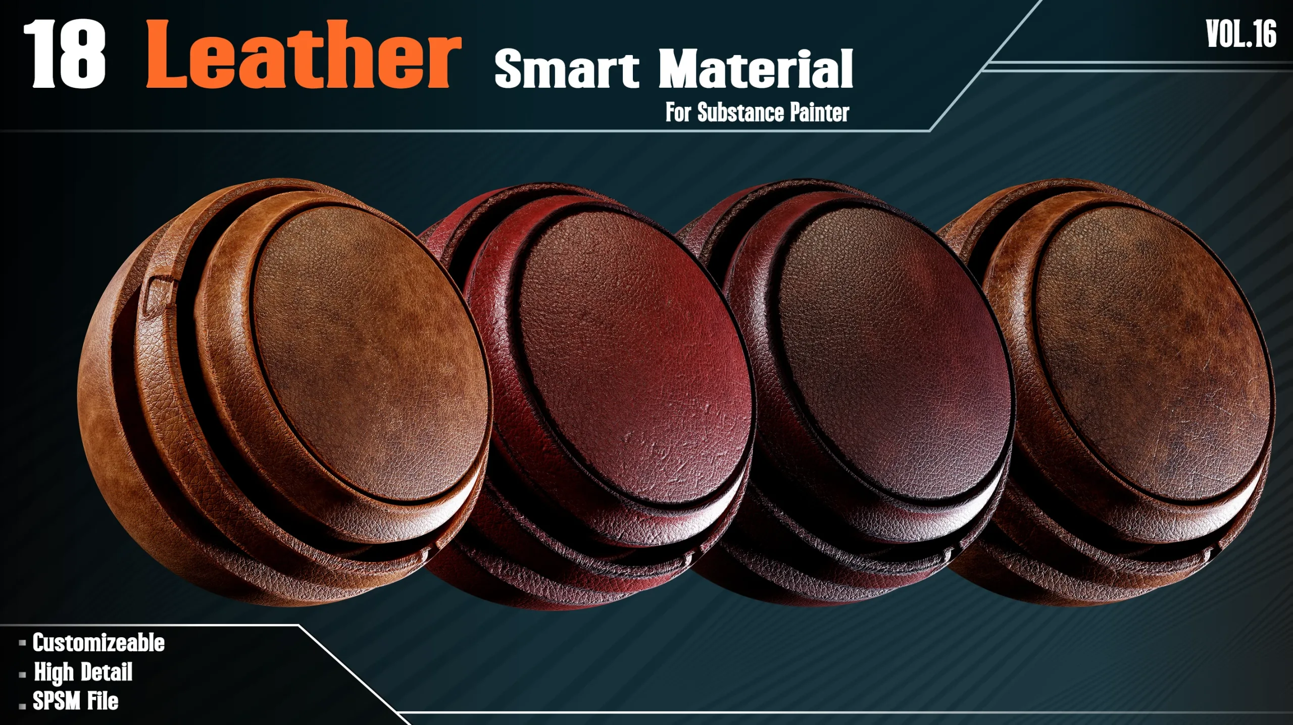 18 Leather Smart Materials - VOL 16 (spsm file) + Free Sample