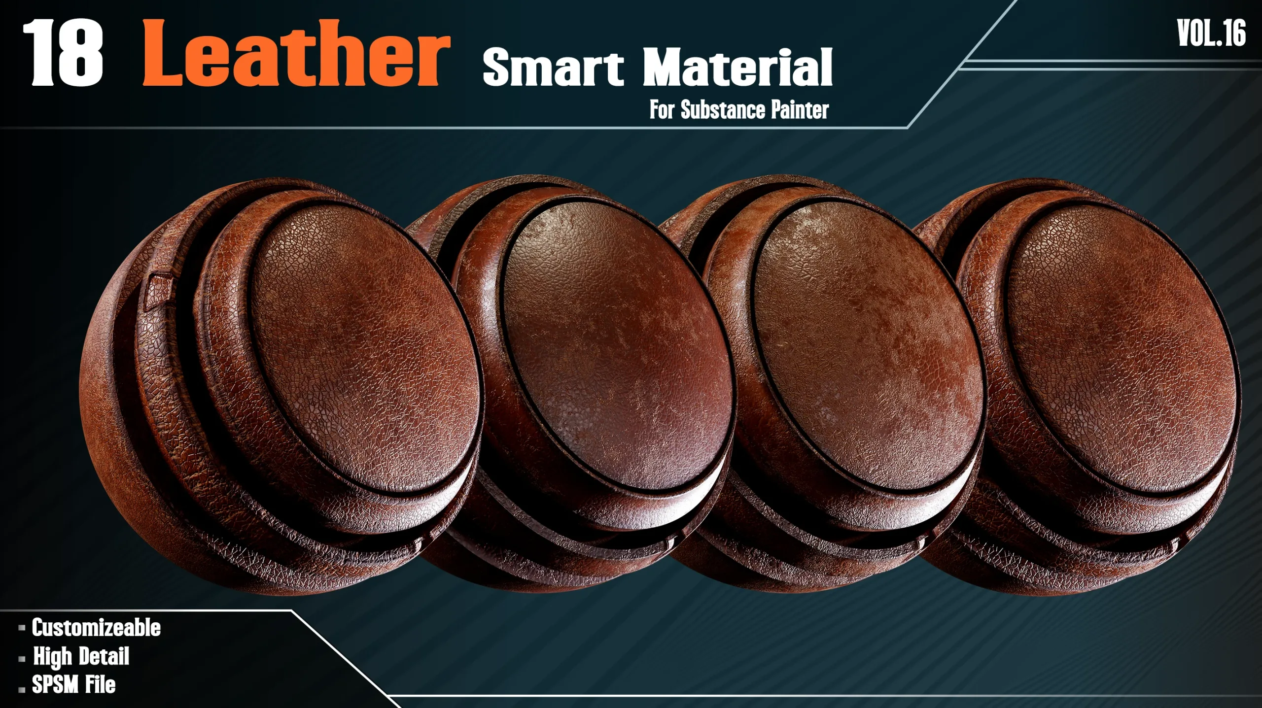 18 Leather Smart Materials - VOL 16 (spsm file) + Free Sample