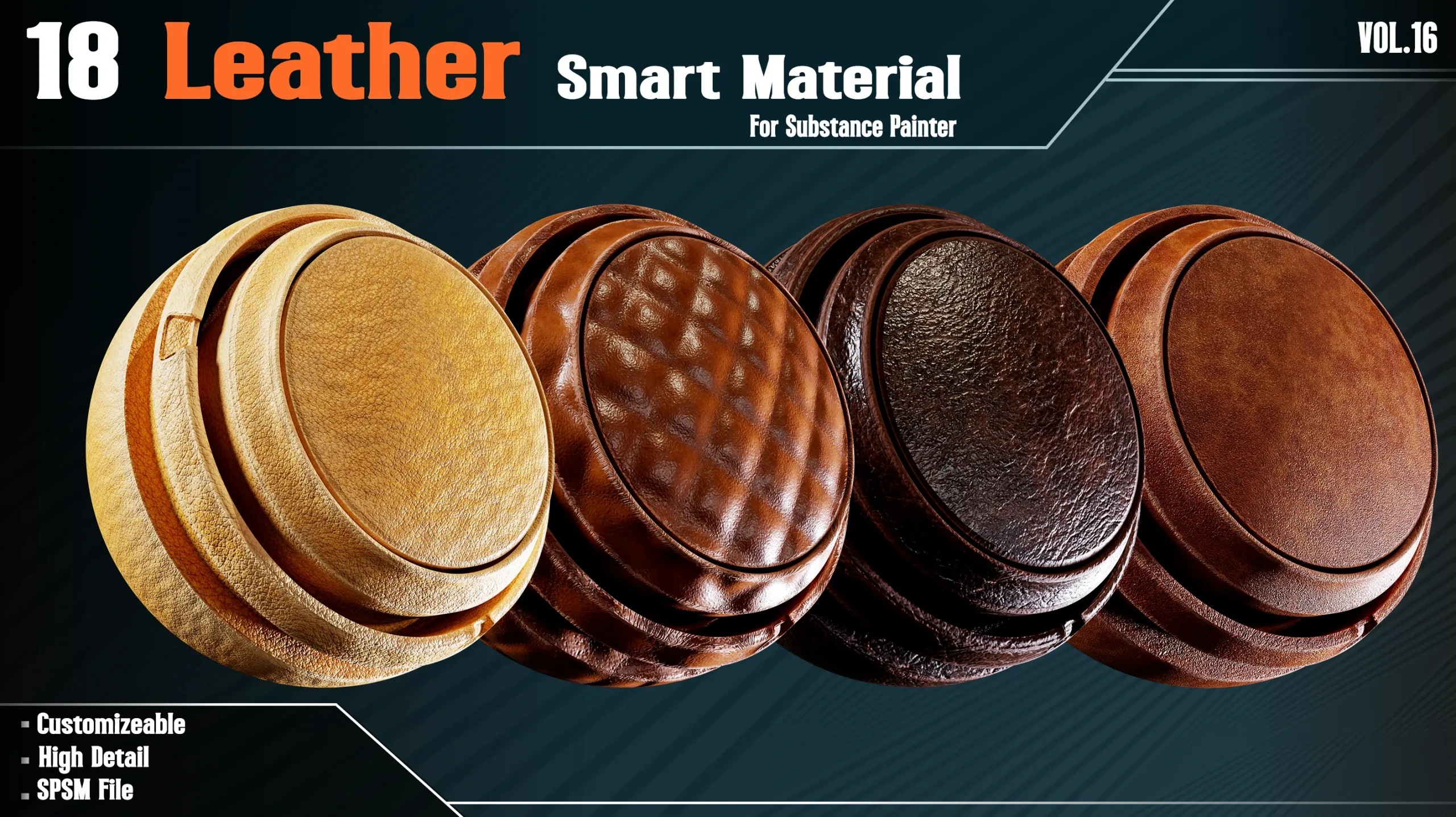 18 Leather Smart Materials - VOL 16 (spsm file) + Free Sample