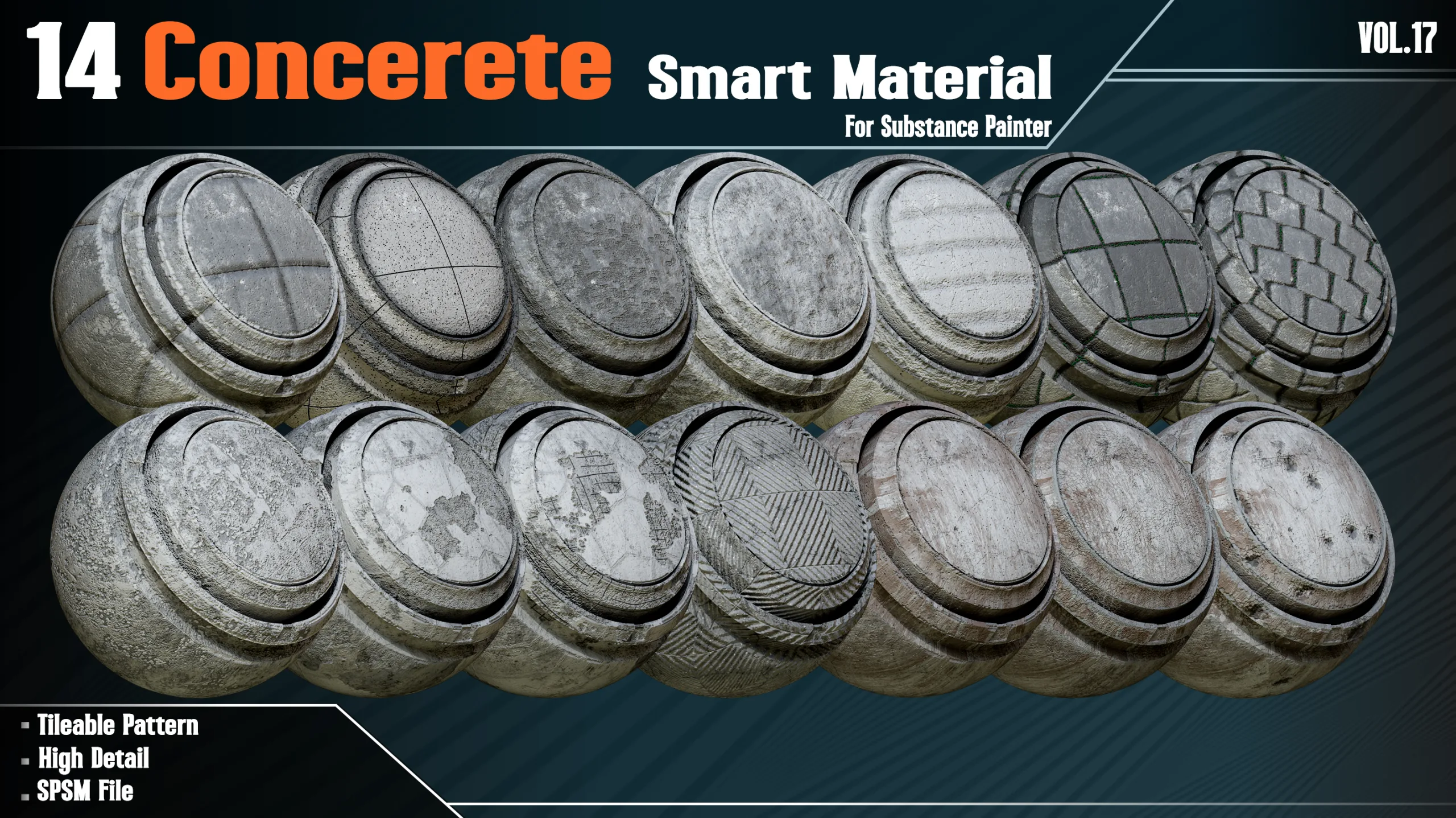 14 High detail Concrete Smart materials - Vol17 (spsm file)