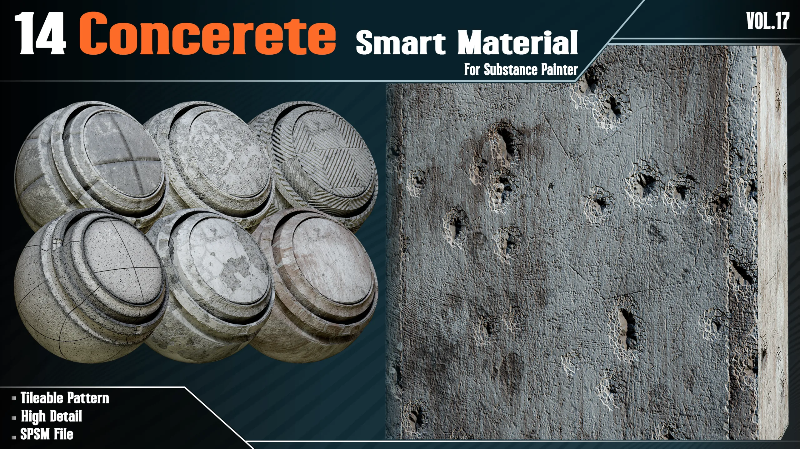 14 High detail Concrete Smart materials - Vol17 (spsm file)