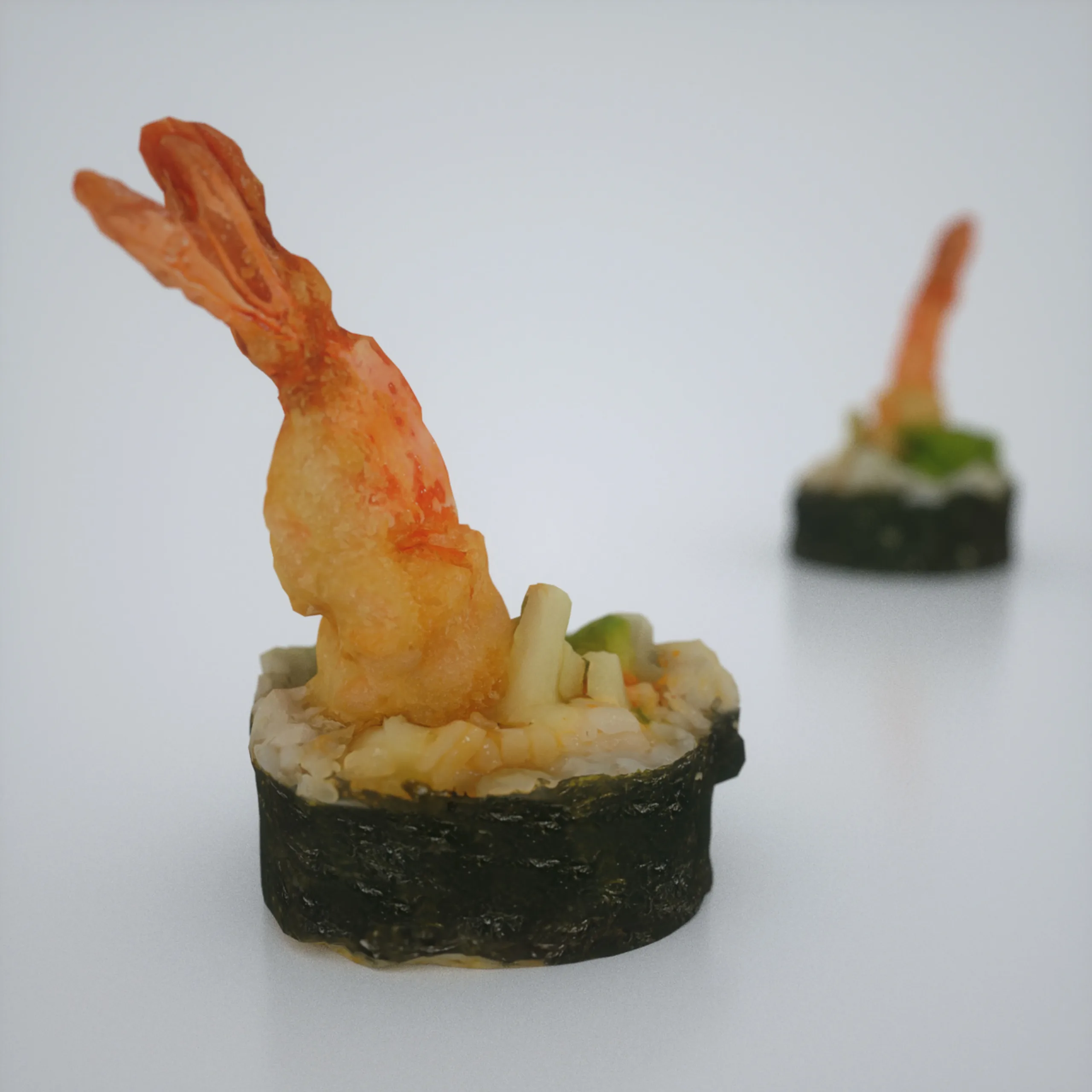 13-Piece 3D Scanned Sushi Collection: Lifelike OBJ Models with 4K Texture Map, Featuring California Rolls, Tuna Nigiri, Salmon Sashimi, and More