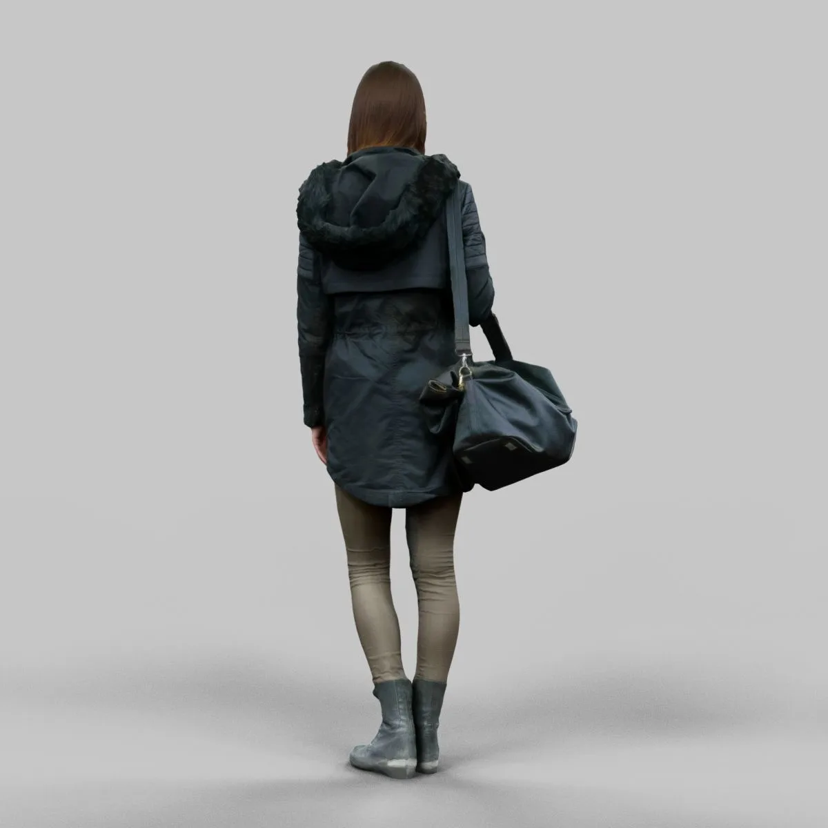 Girl in warm coat wearing bag