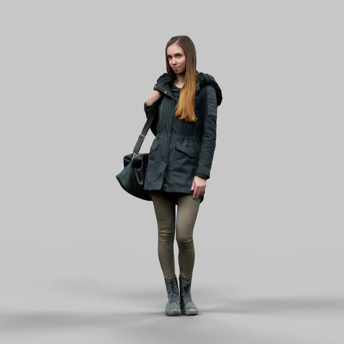 Girl in warm coat wearing bag