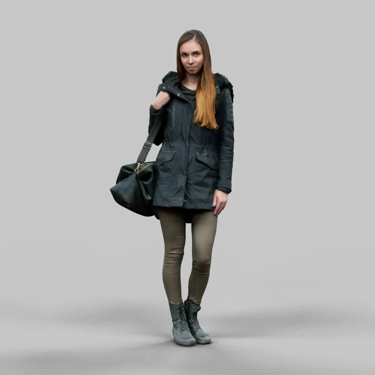 Girl in warm coat wearing bag