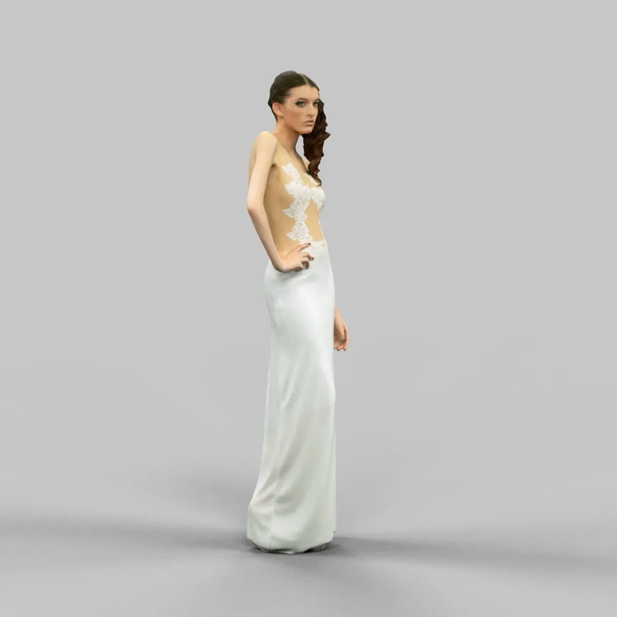 Fashionable Woman Posing in Long White Dress