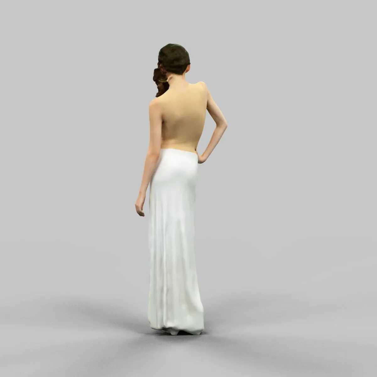 Fashionable Woman Posing in Long White Dress