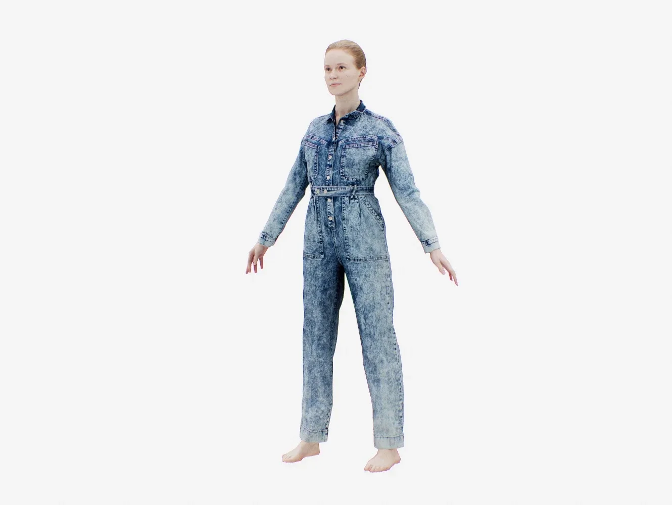 Realistic 3D Scanned Model of a Woman - Jeans Salopet 001