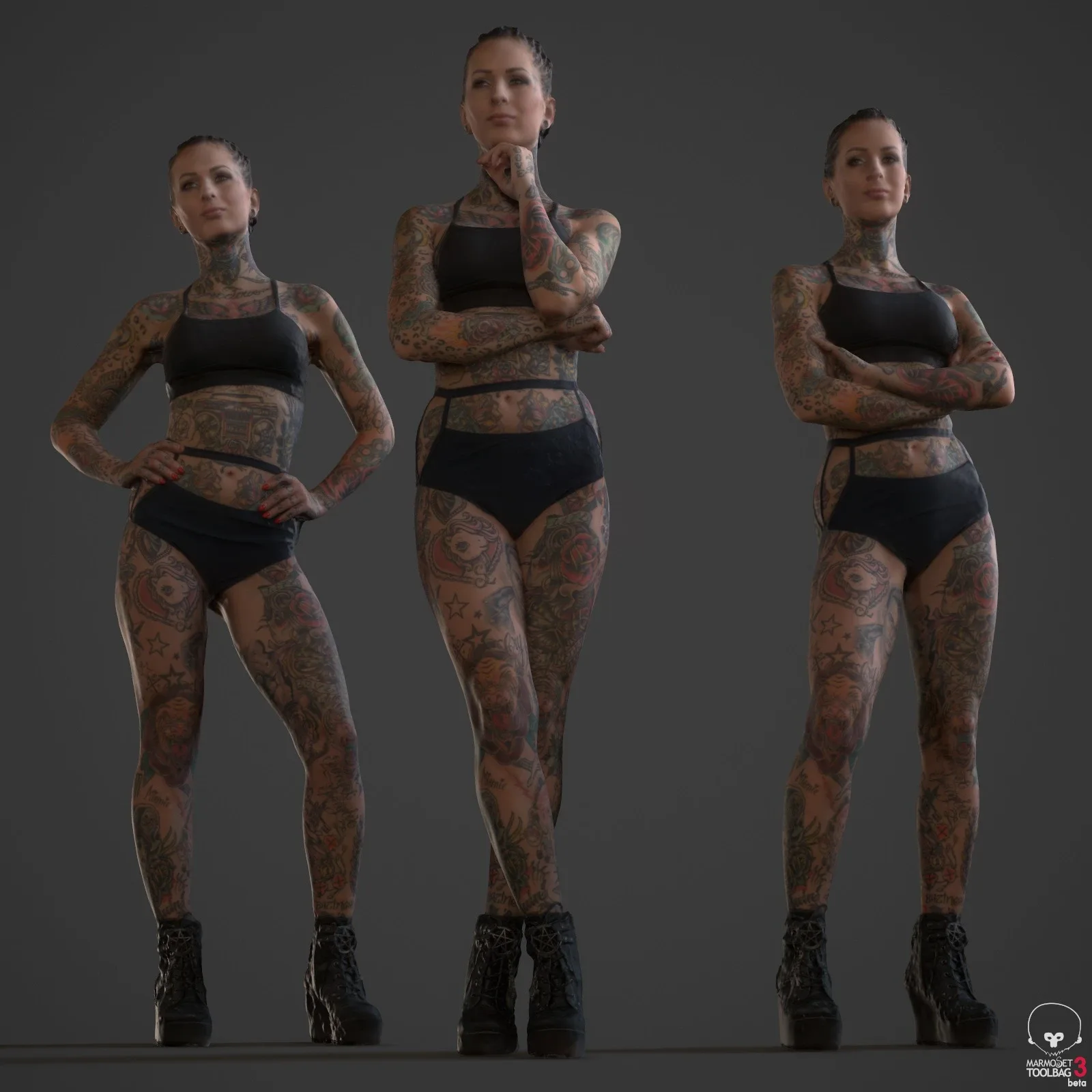 3D Scanned Woman with Tattoos Collection