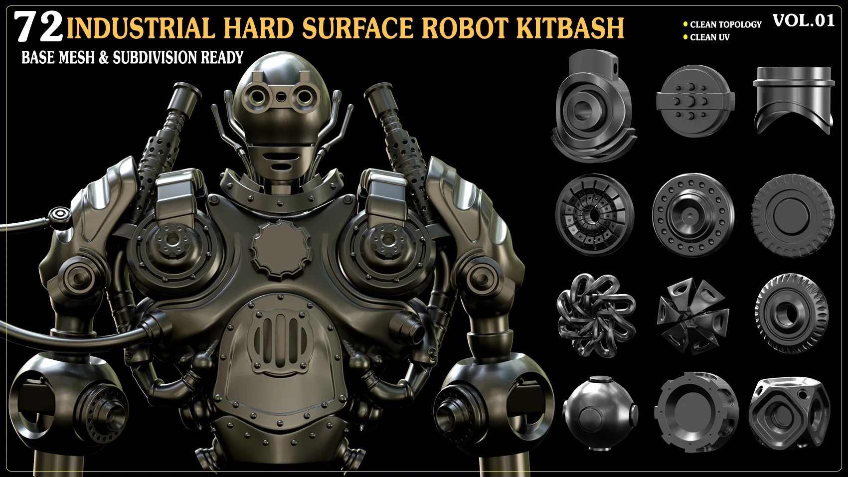 72 INDUSTRIAL HARD SURFACE ROBOT KITBASH_VOL 01