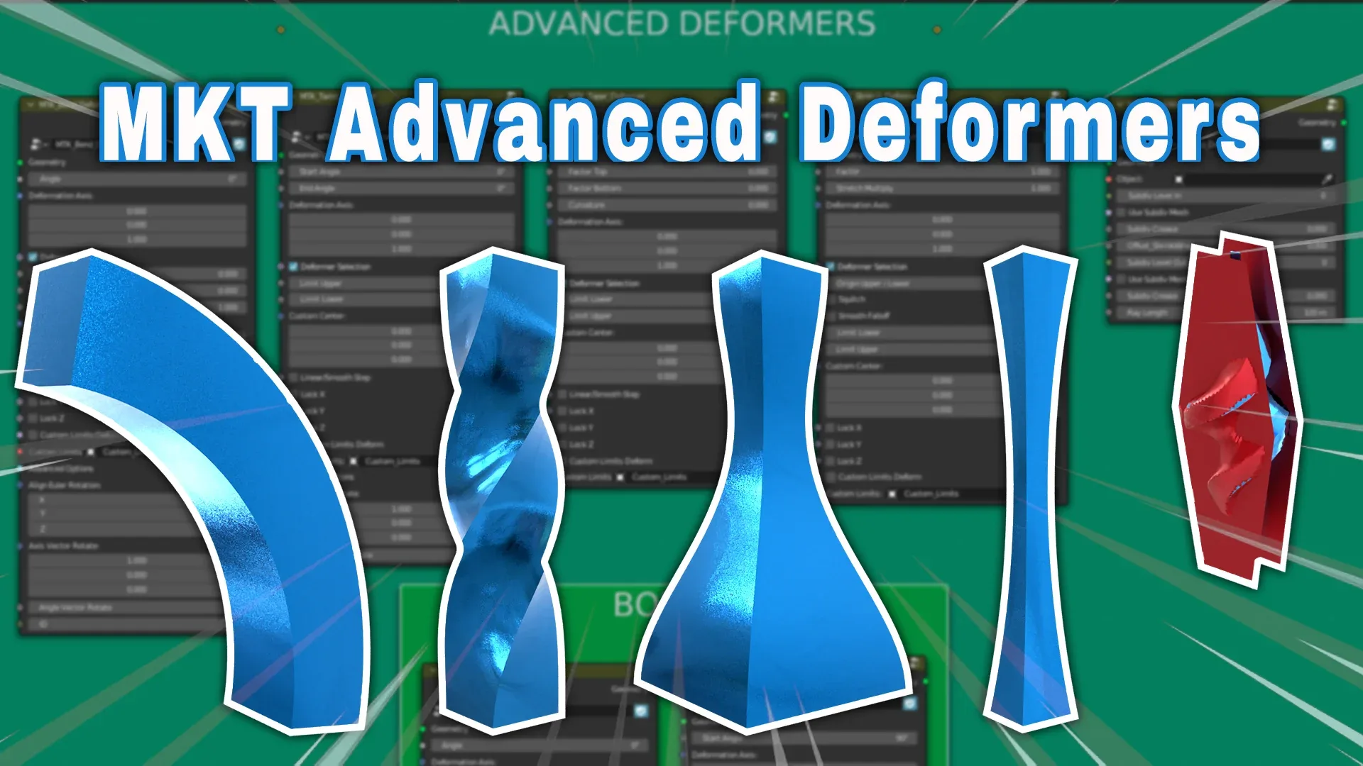MTKA - Manellopgar Toolkit Advanced Deformers with Geometry Nodes [Bend, Twist, Taper, Stretch, ShrinkWarp]