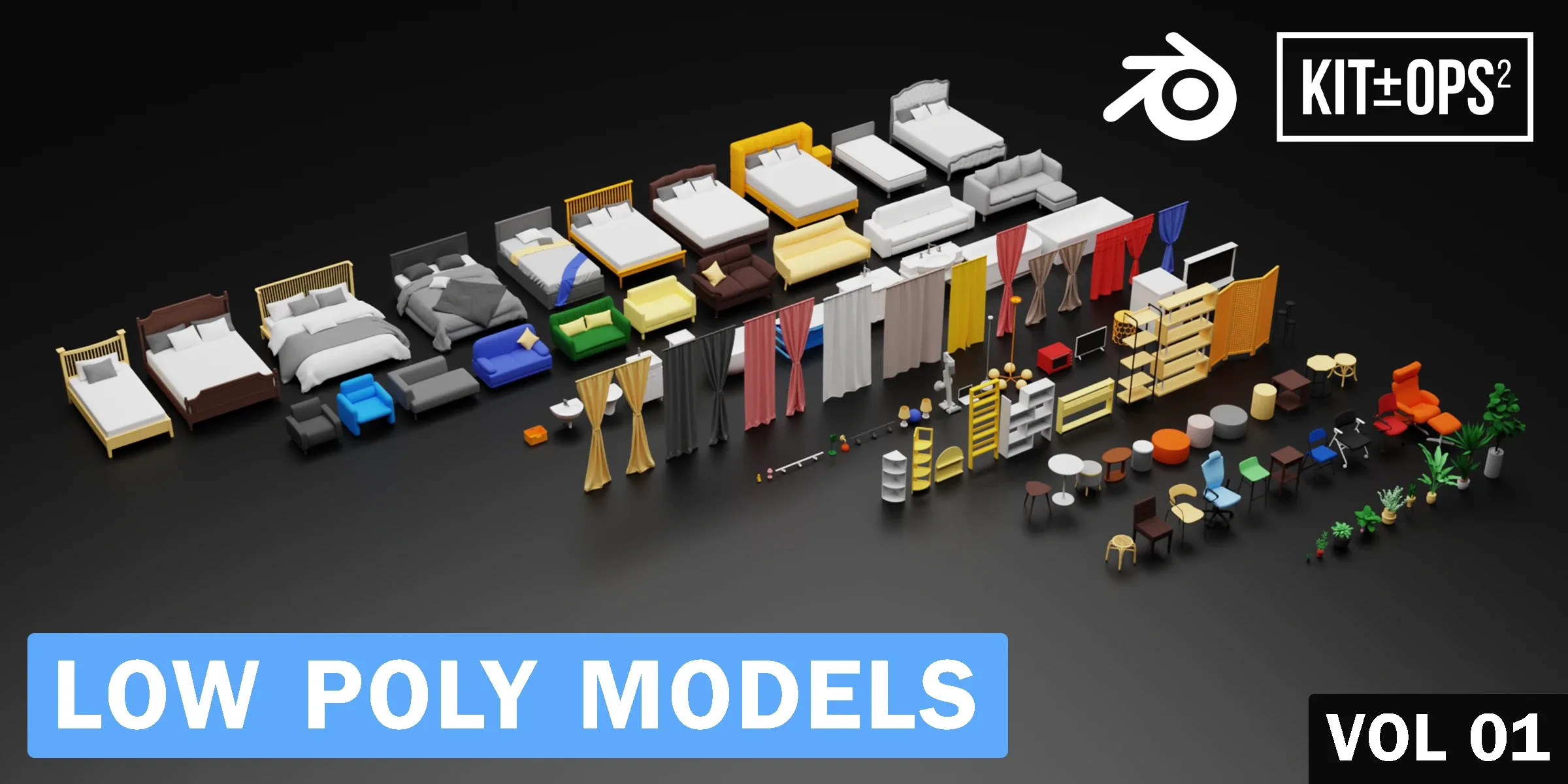 Low poly models VOL 01 | Kpack | Blender Asset Browser | 3D furniture | Stylized | Cartoon | Archviz