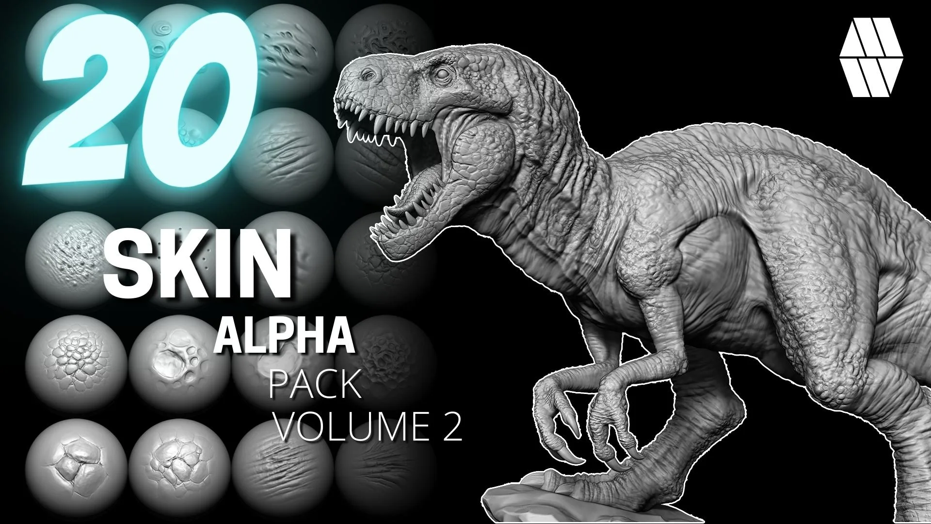 20 Skin Alphas and VDM Brush: Volume 2 - Custom made Skin Alphas to use in ZBrush