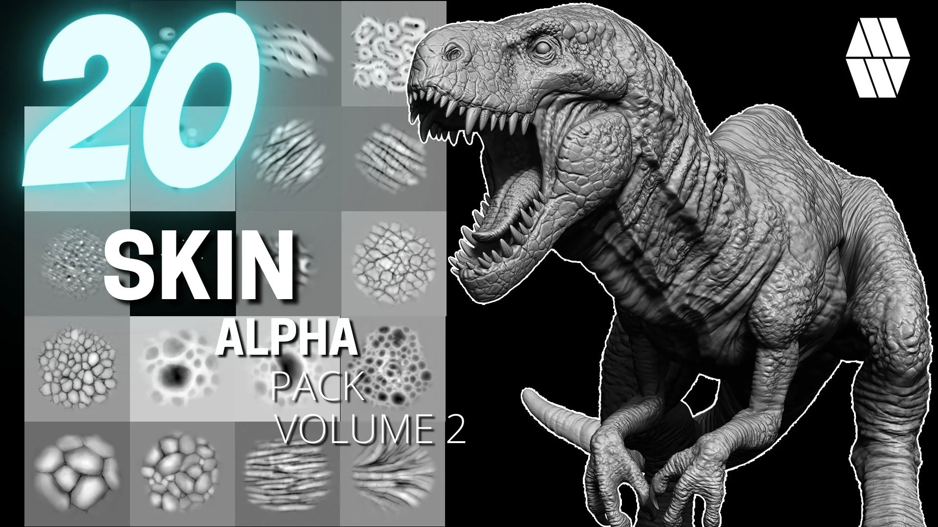 20 Skin Alphas and VDM Brush: Volume 2 - Custom made Skin Alphas to use in ZBrush