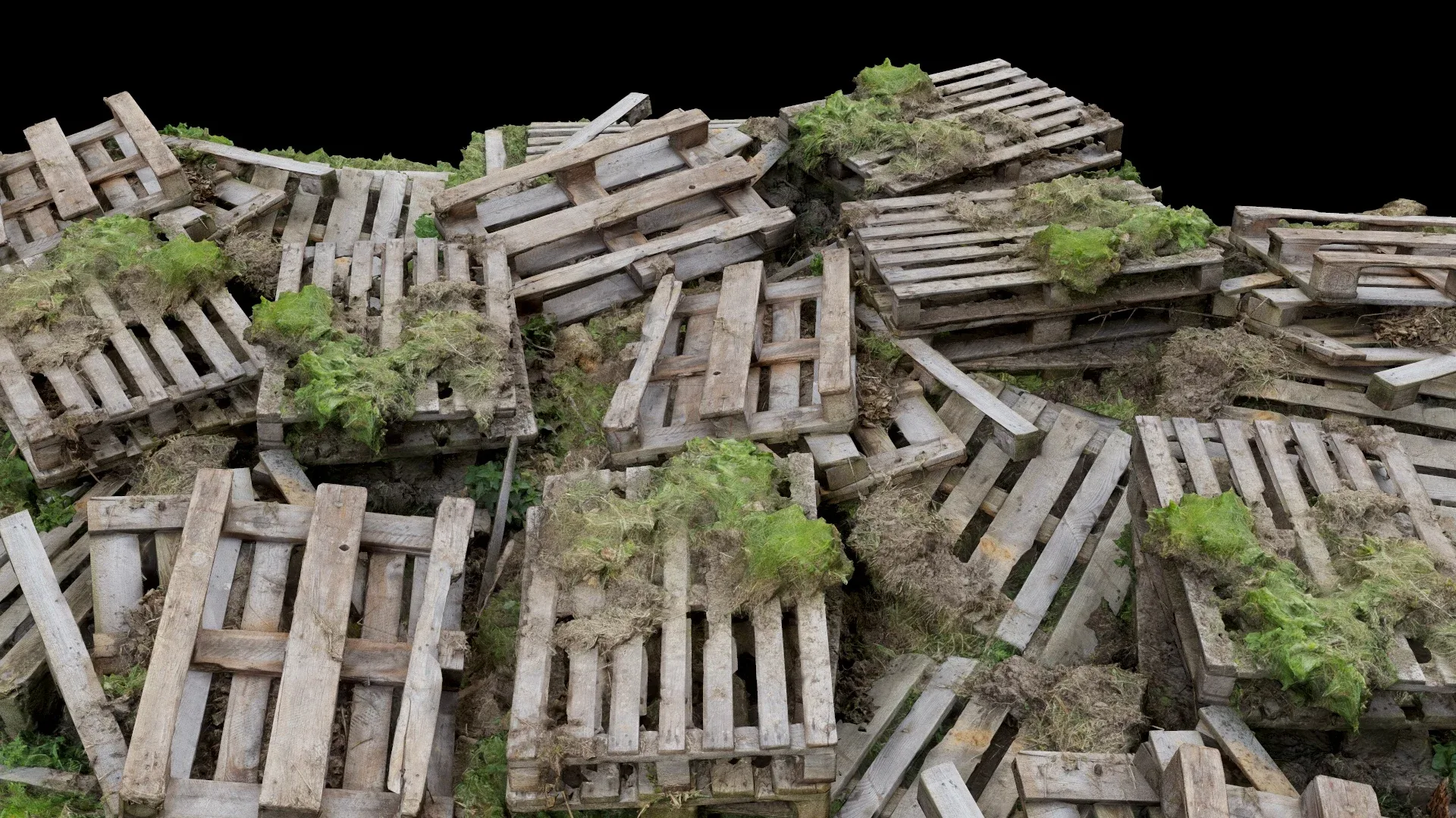 3D Scanned Grass-Covered Wooden Pallets