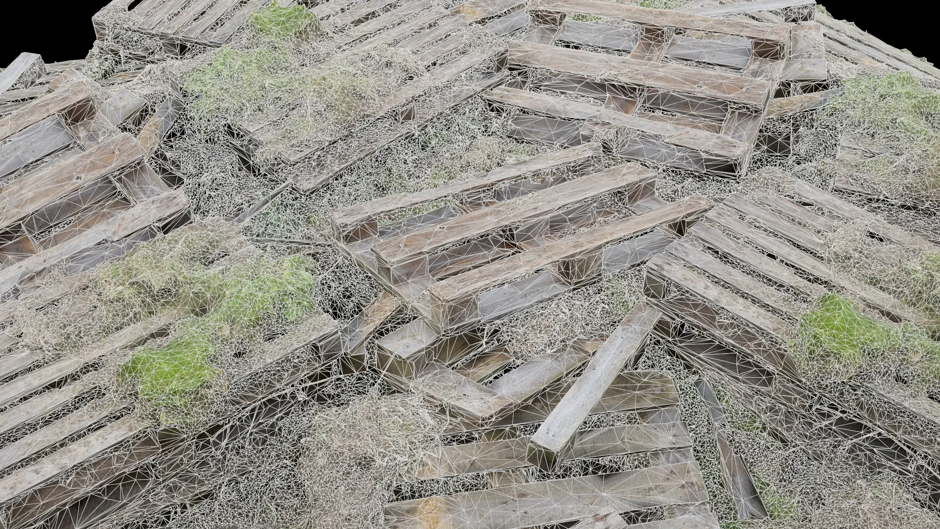 3D Scanned Grass-Covered Wooden Pallets