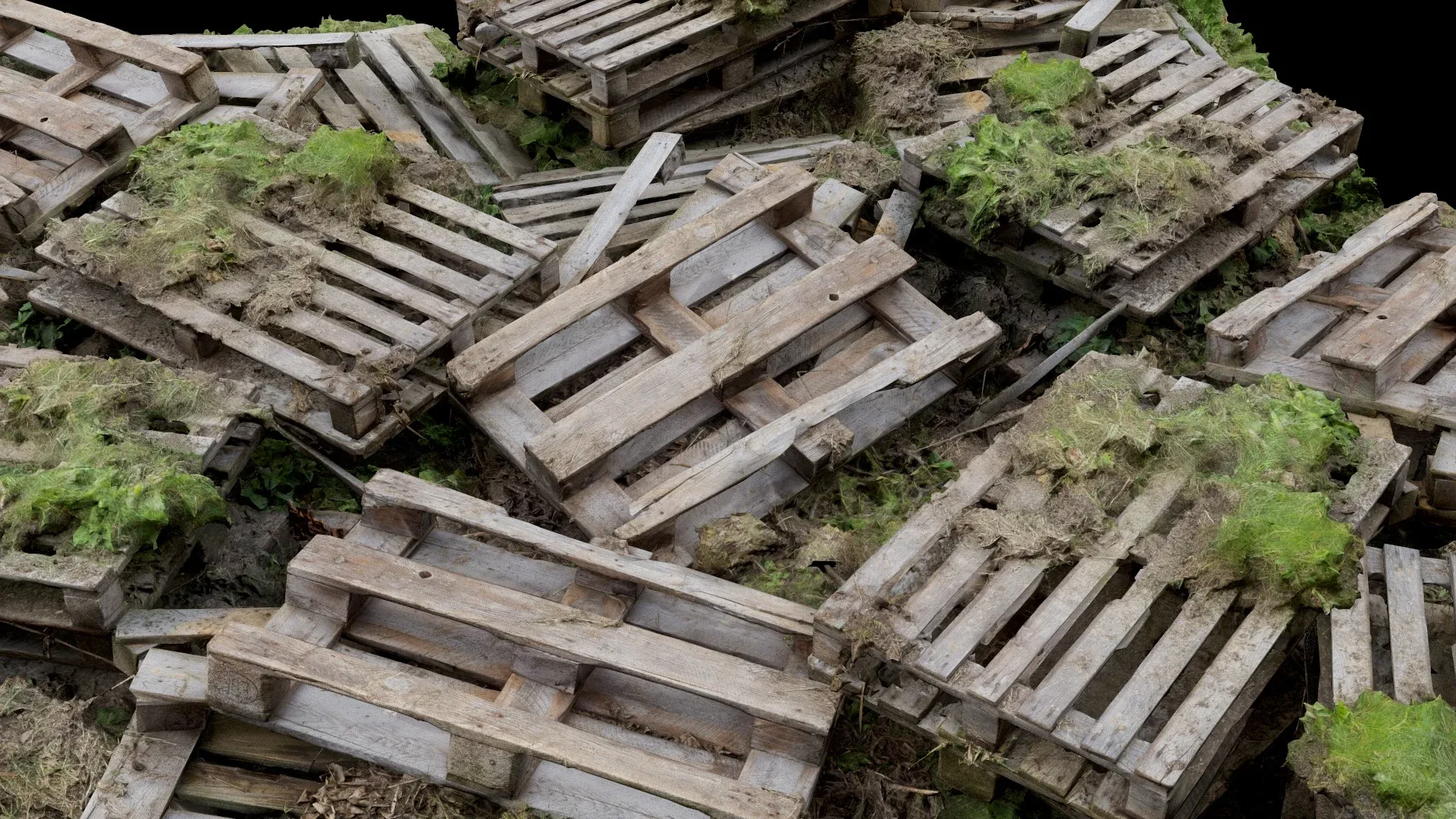 3D Scanned Grass-Covered Wooden Pallets