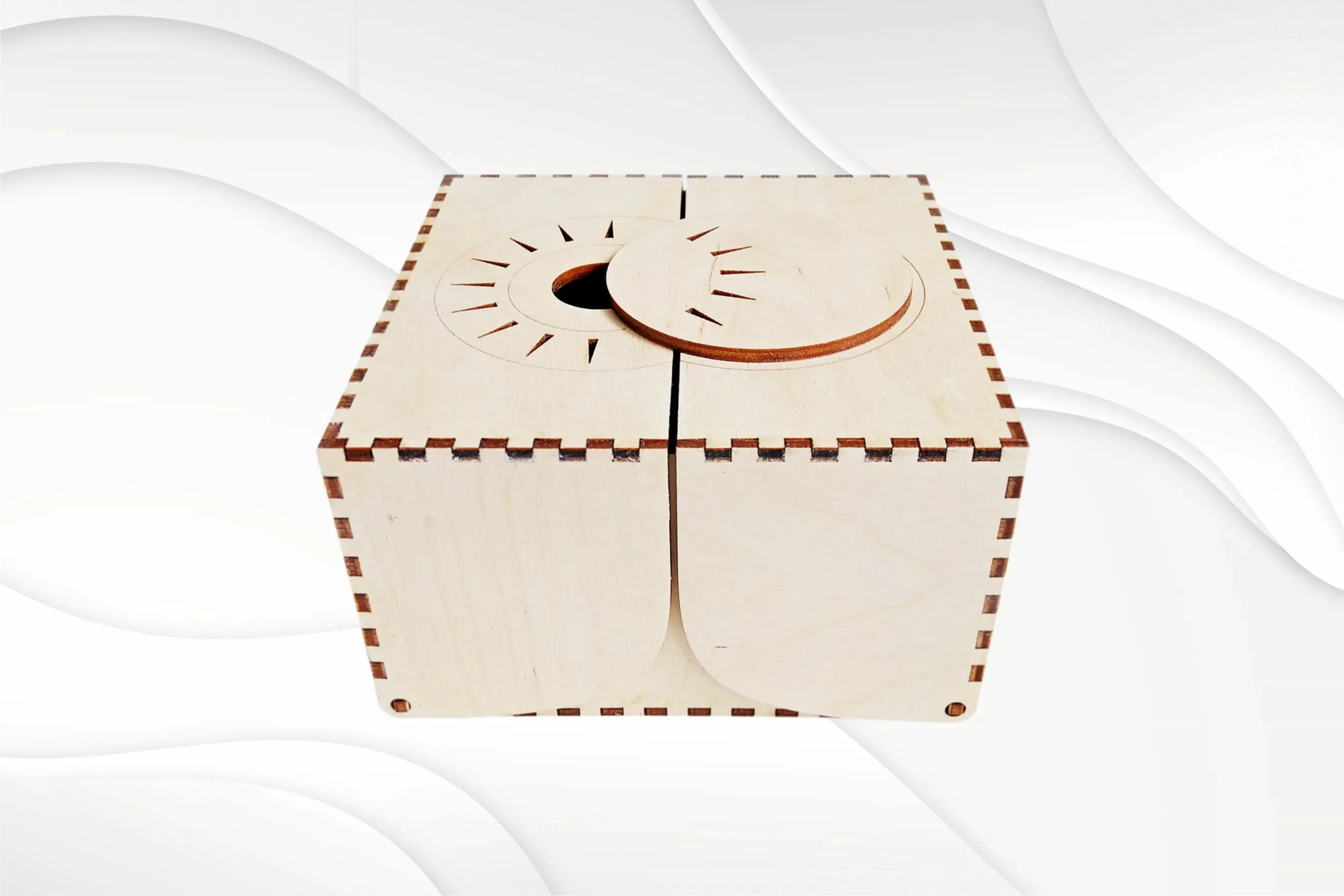 Gift box sun pattern, design laser cut. Jewelry box, svg dxf files, laser cutting.