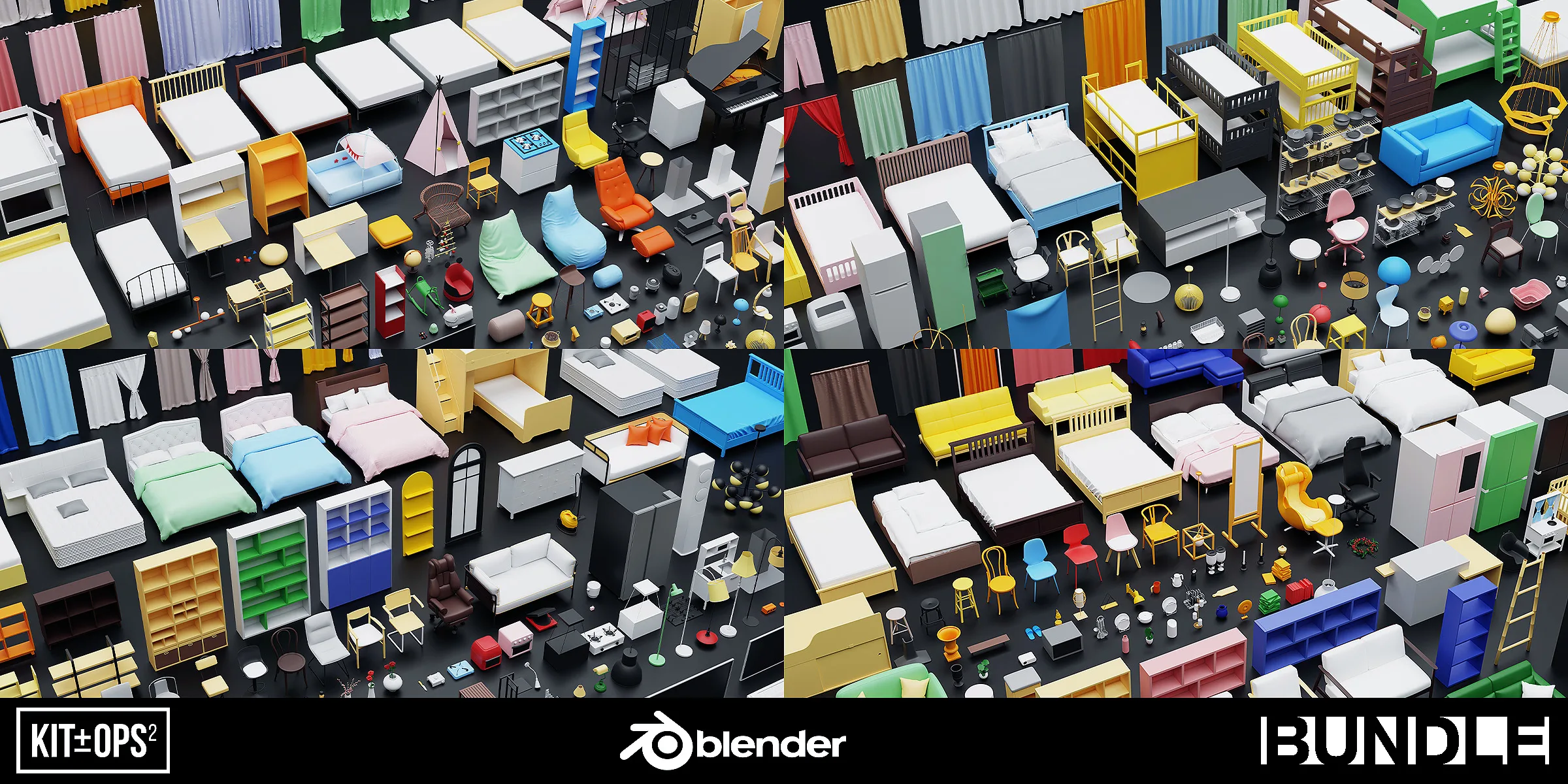 Low poly models BUNDLE | Kpack | Blender Asset Browser | 3D furniture | Stylized | Cartoon | Archviz