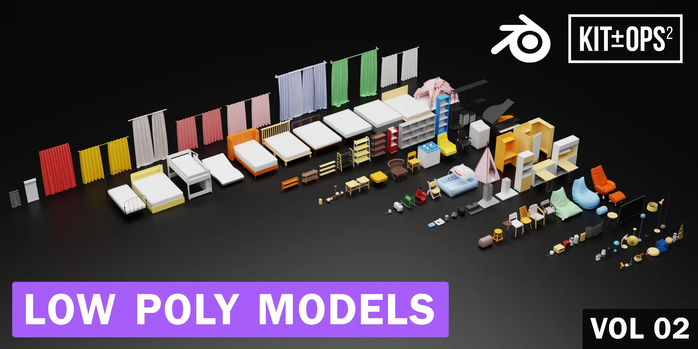 Low poly models VOL 02 | Kpack | Blender Asset Browser | 3D furniture | Stylized | Cartoon | Archviz