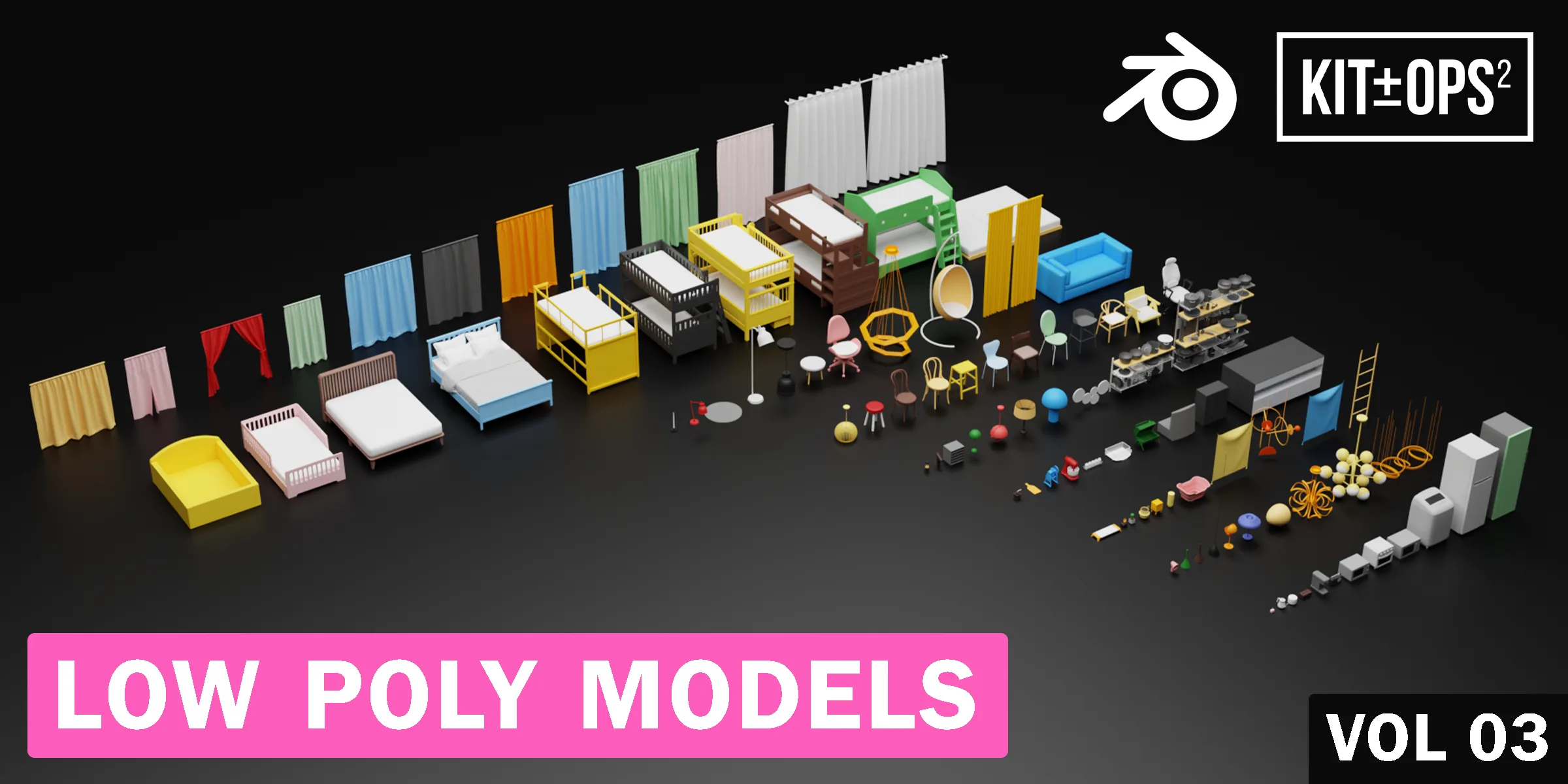 Low poly models VOL 03 | Kpack | Blender Asset Browser | 3D furniture | Stylized | Cartoon | Archviz