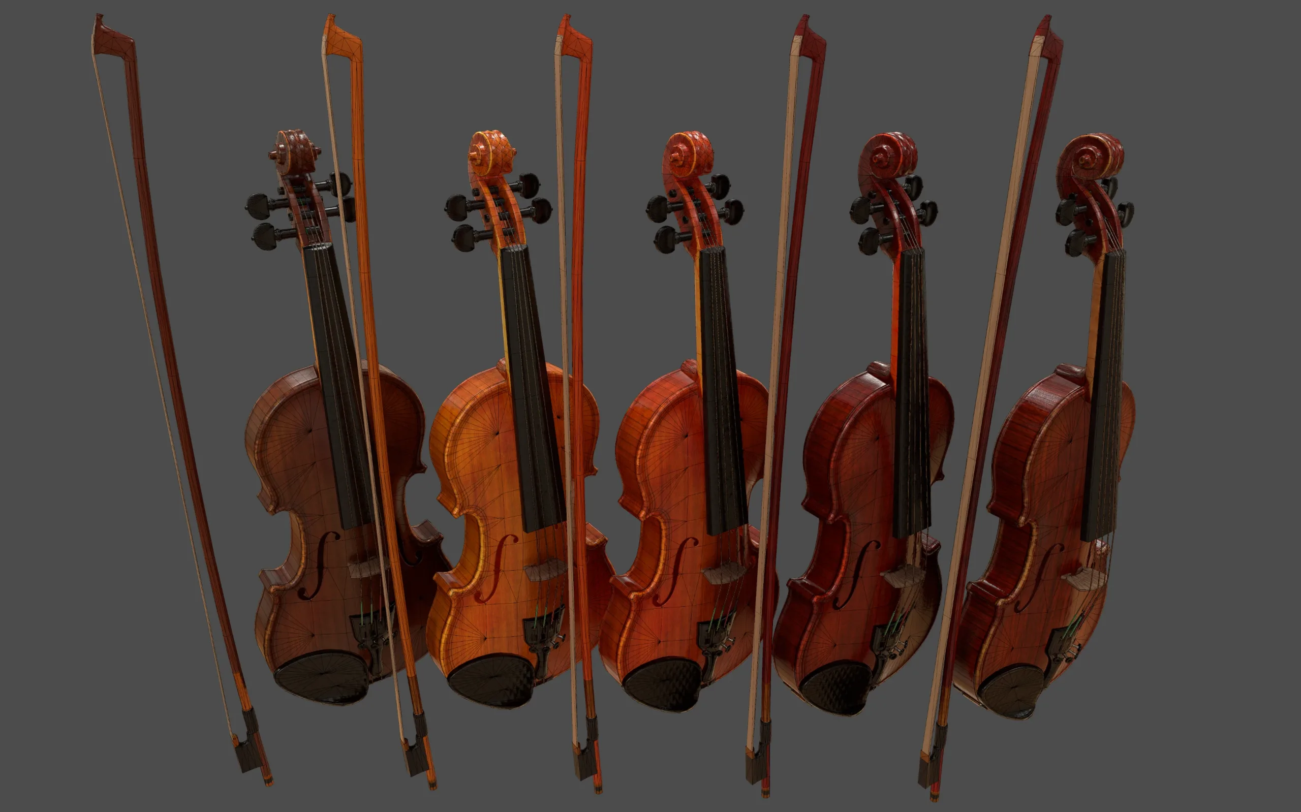 Violin and Bow - Low Poly