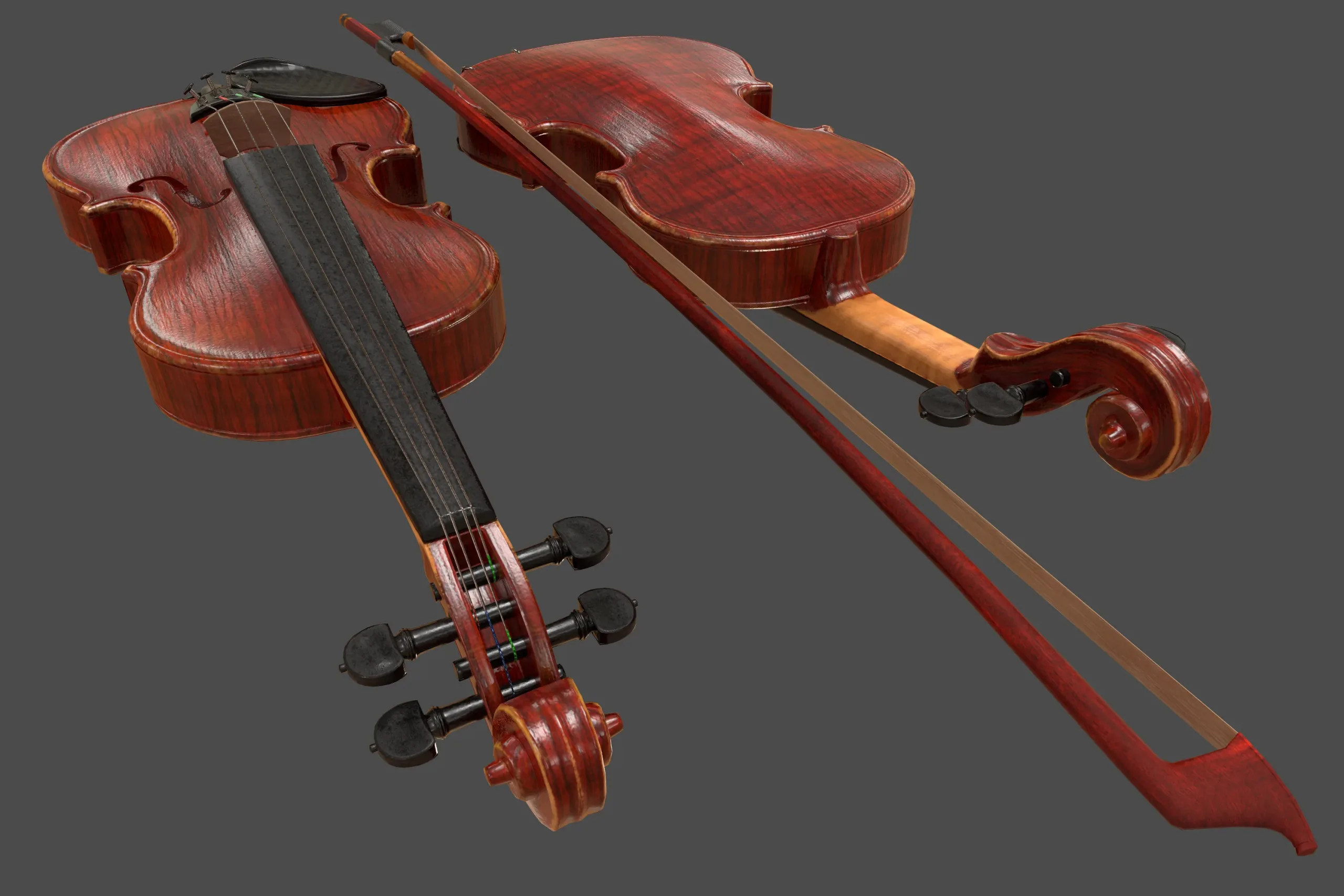 Violin and Bow - Low Poly